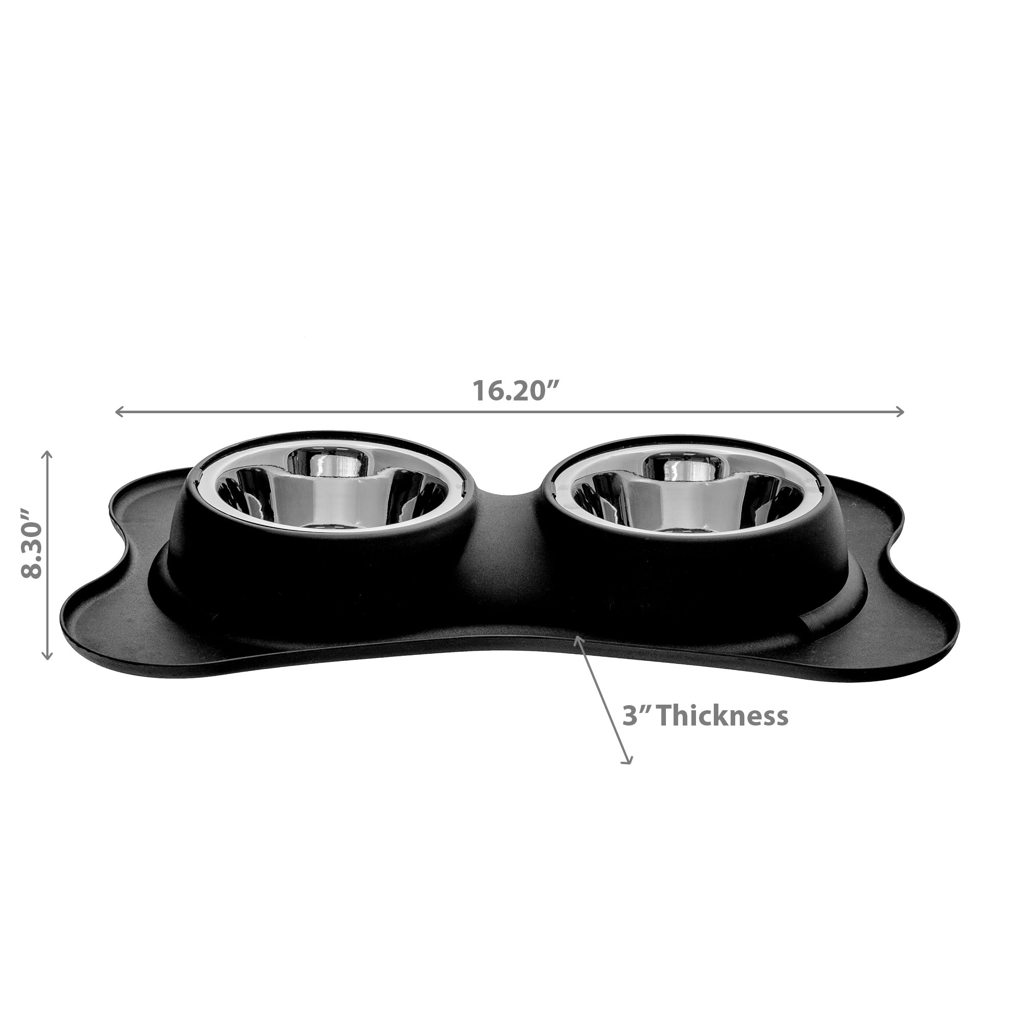 Bone Shaped Anti-Spill Double Pet Bowl Black, Dog Cat Feeding Bowl, Non-Slip