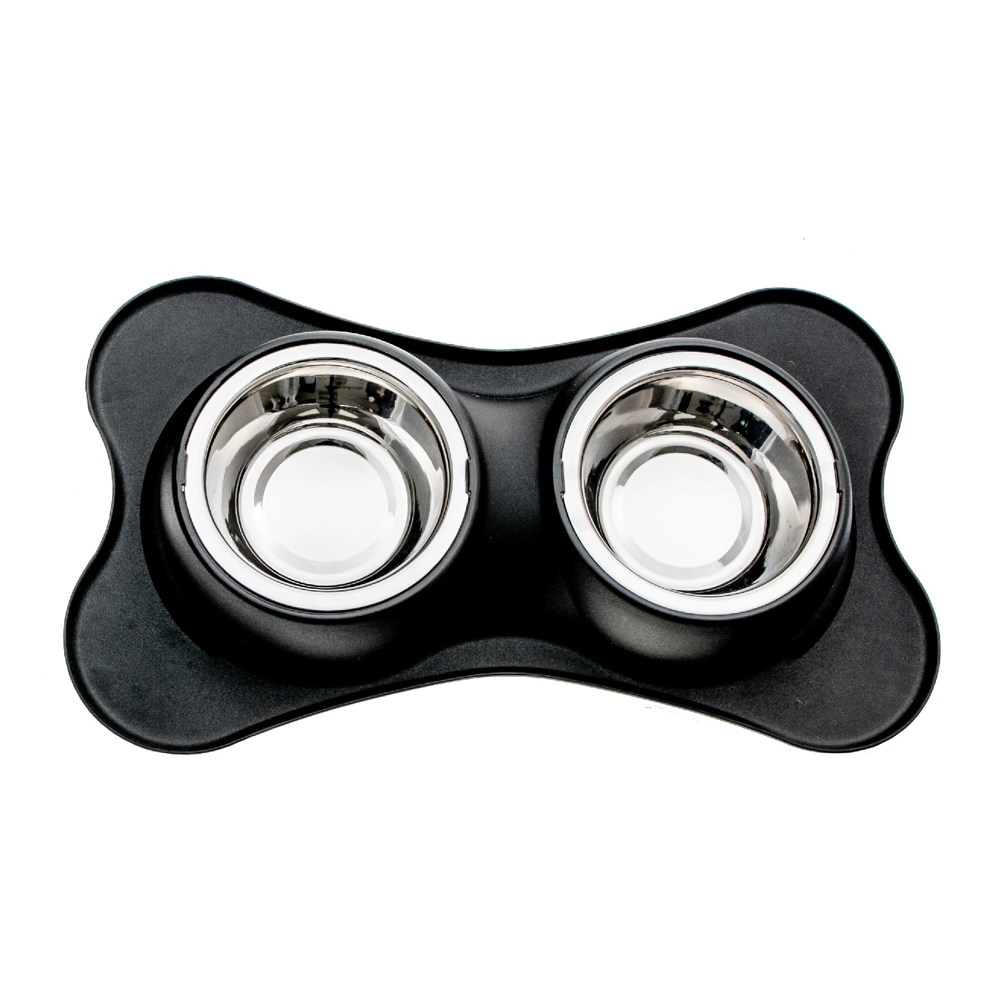 Bone Shaped Anti-Spill Double Pet Bowl Black, Dog Cat Feeding Bowl, Non-Slip