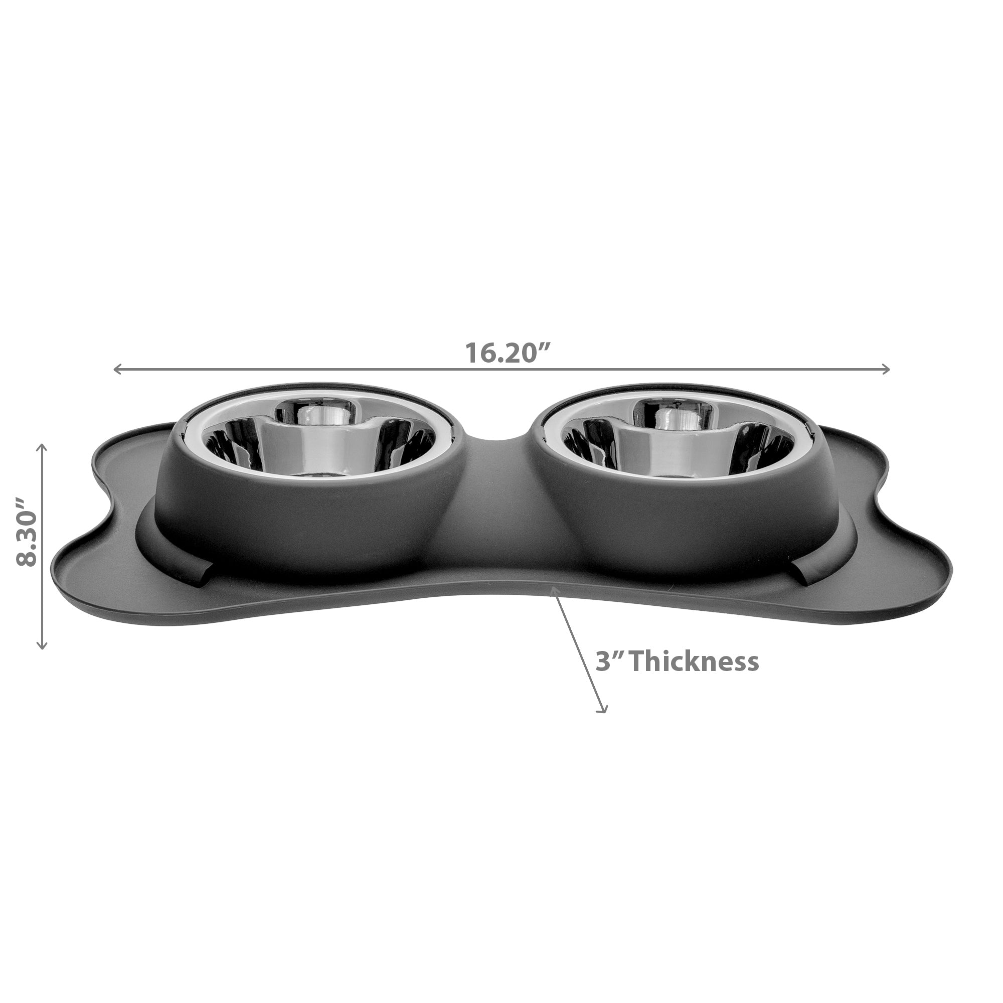 Bone Shaped Anti-Spill Double Pet Bowl Gray, Dog Cat Feeding Bowl, Non-Slip