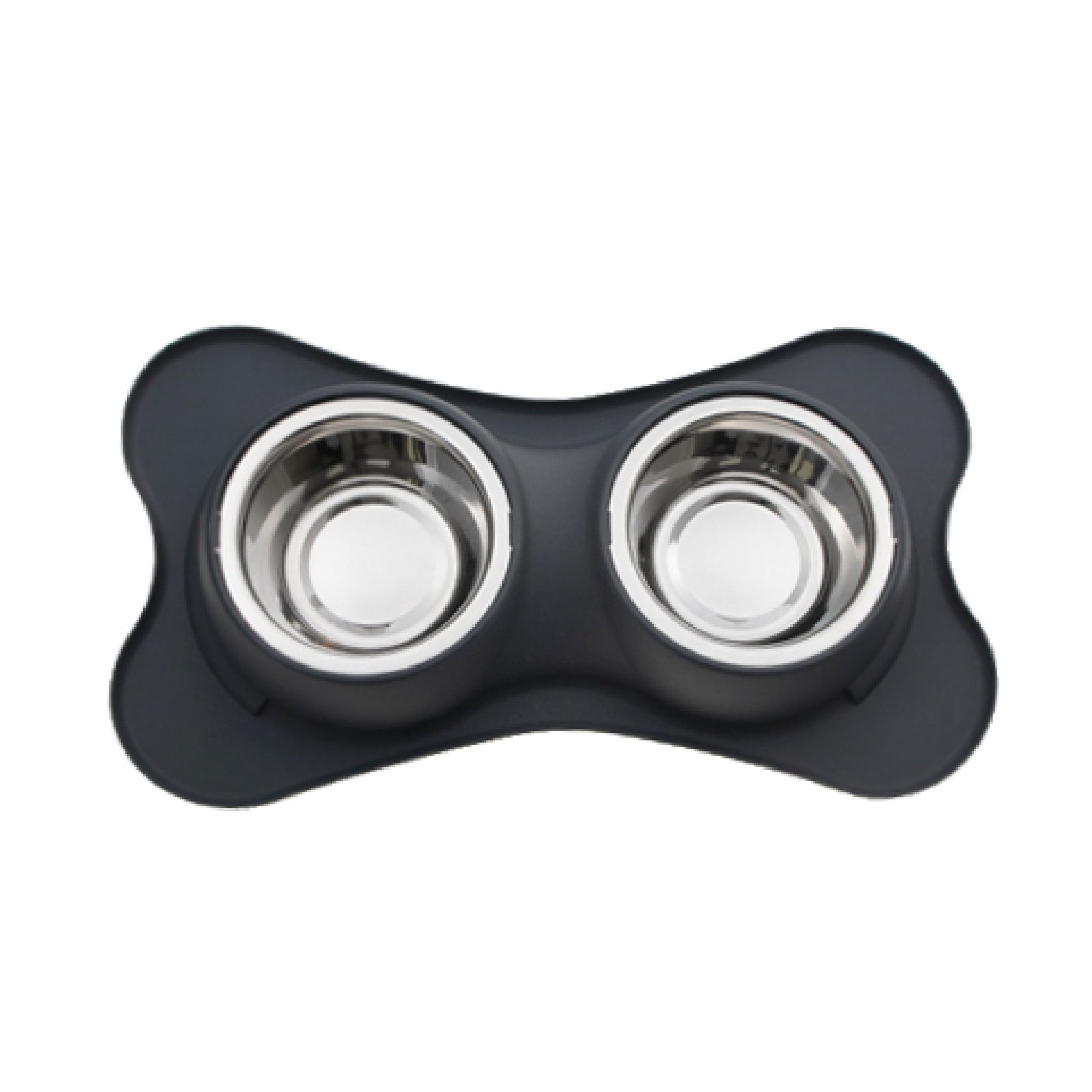 Bone Shaped Anti-Spill Double Pet Bowl Gray, Dog Cat Feeding Bowl, Non-Slip