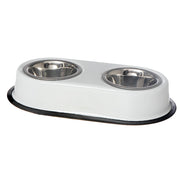 Stainless Steel Double Pet Bowl with White Stand – Dog & Cat Feeding Station