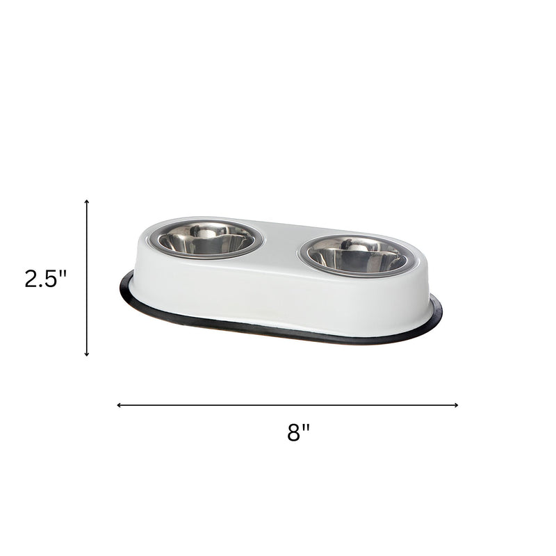 Stainless Steel Double Pet Bowl With White Stand
