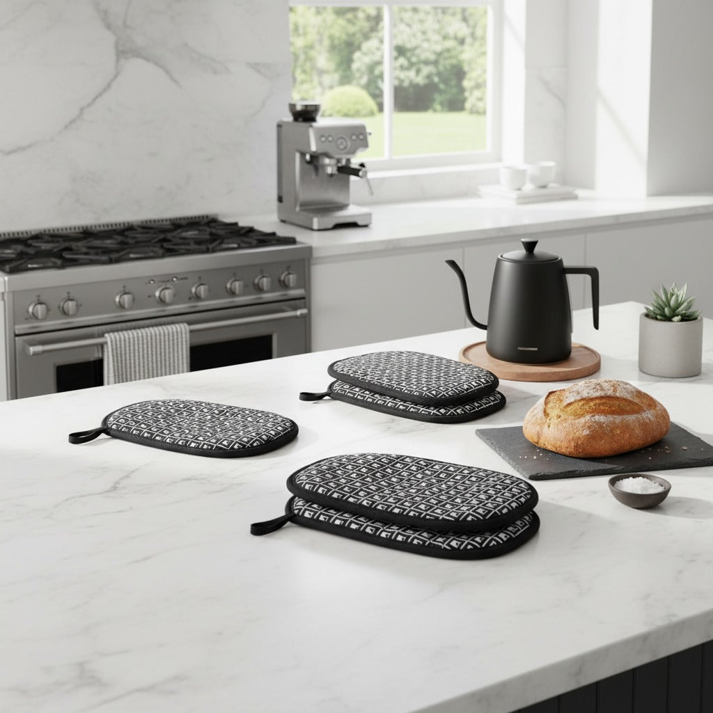Gray Geometric Silicone Pot Holders – Heat Resistant, Non-Slip Kitchen Accessories – Set of 4
