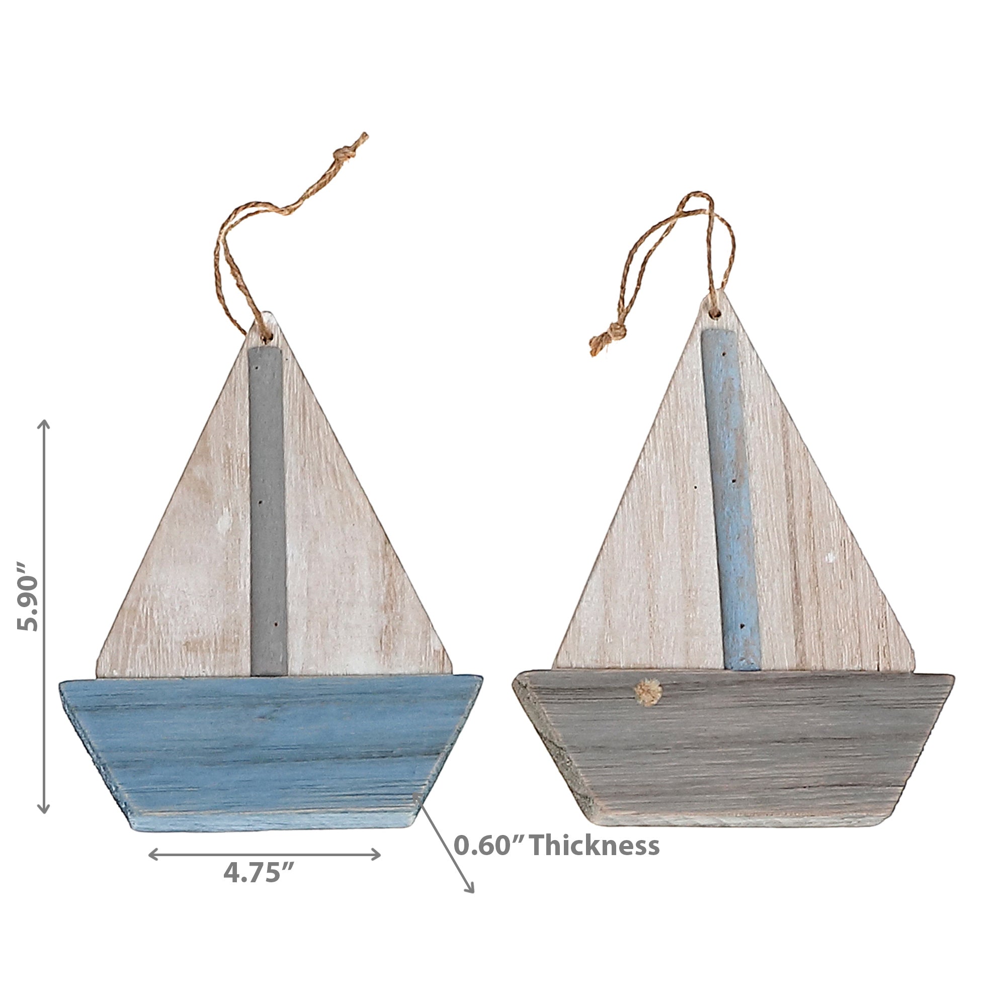 Wooden Sailboat Ornament Assorted Set Of 2, Nautical Decor, Coastal Home Accent