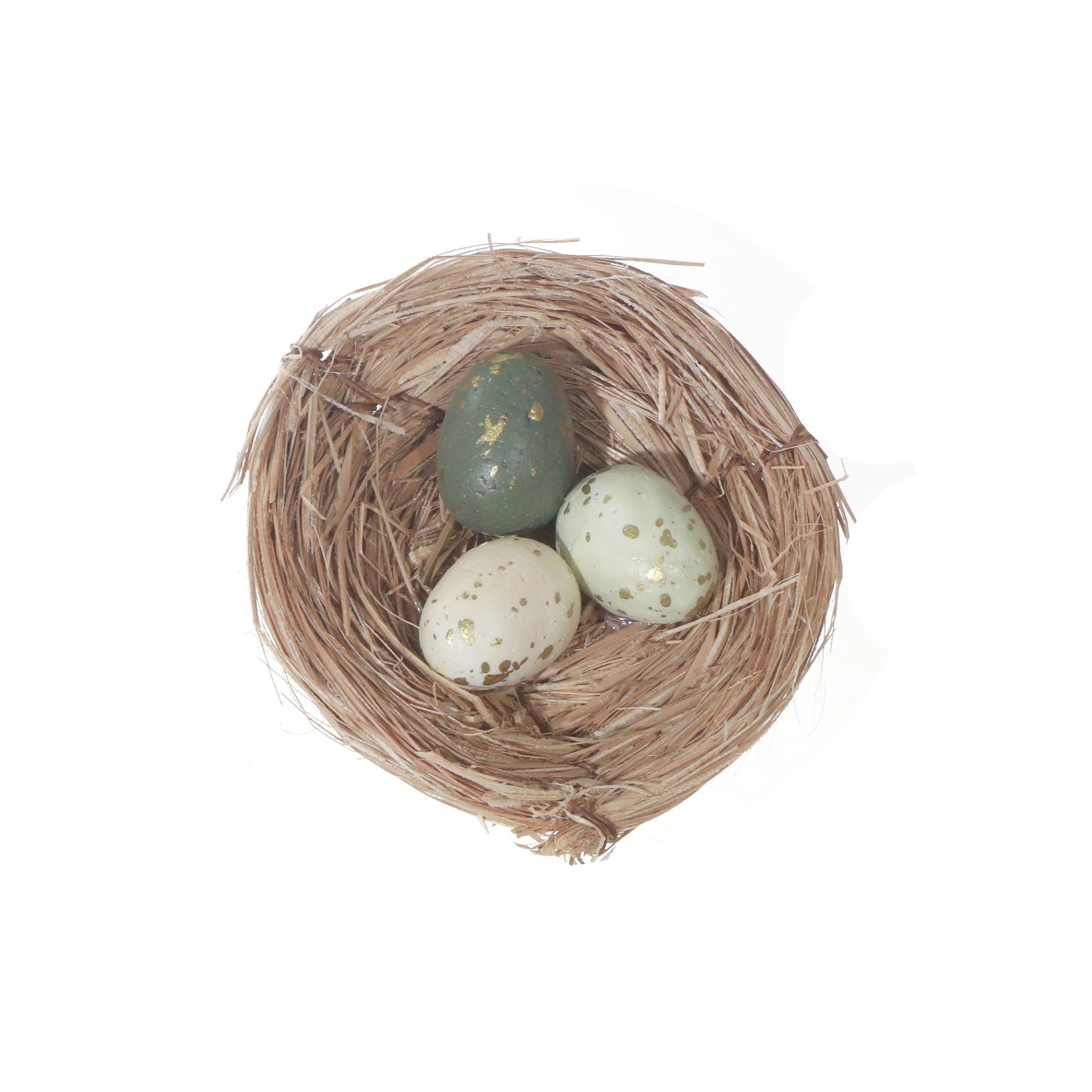 Triple Green Eggs On Nest With Gold Specks Set Of 2, Decorative Easter Figurines, Spring Home Decor