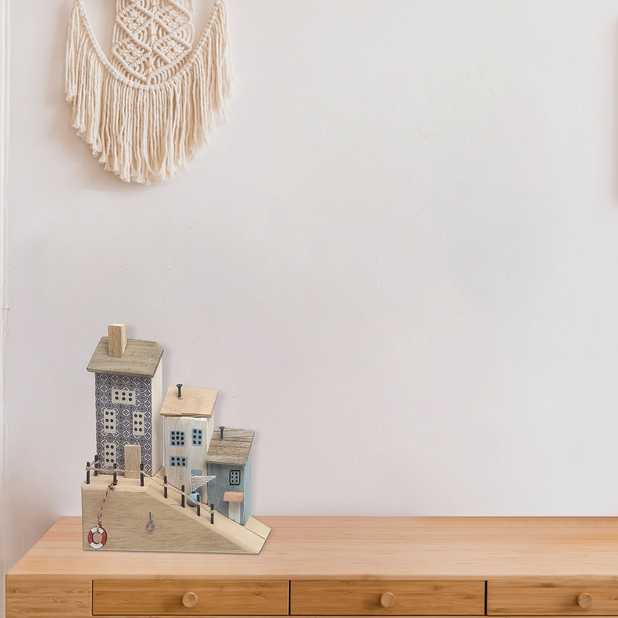 Wooden Triple Decor Houses By The Water, Coastal Rustic Wall Decor