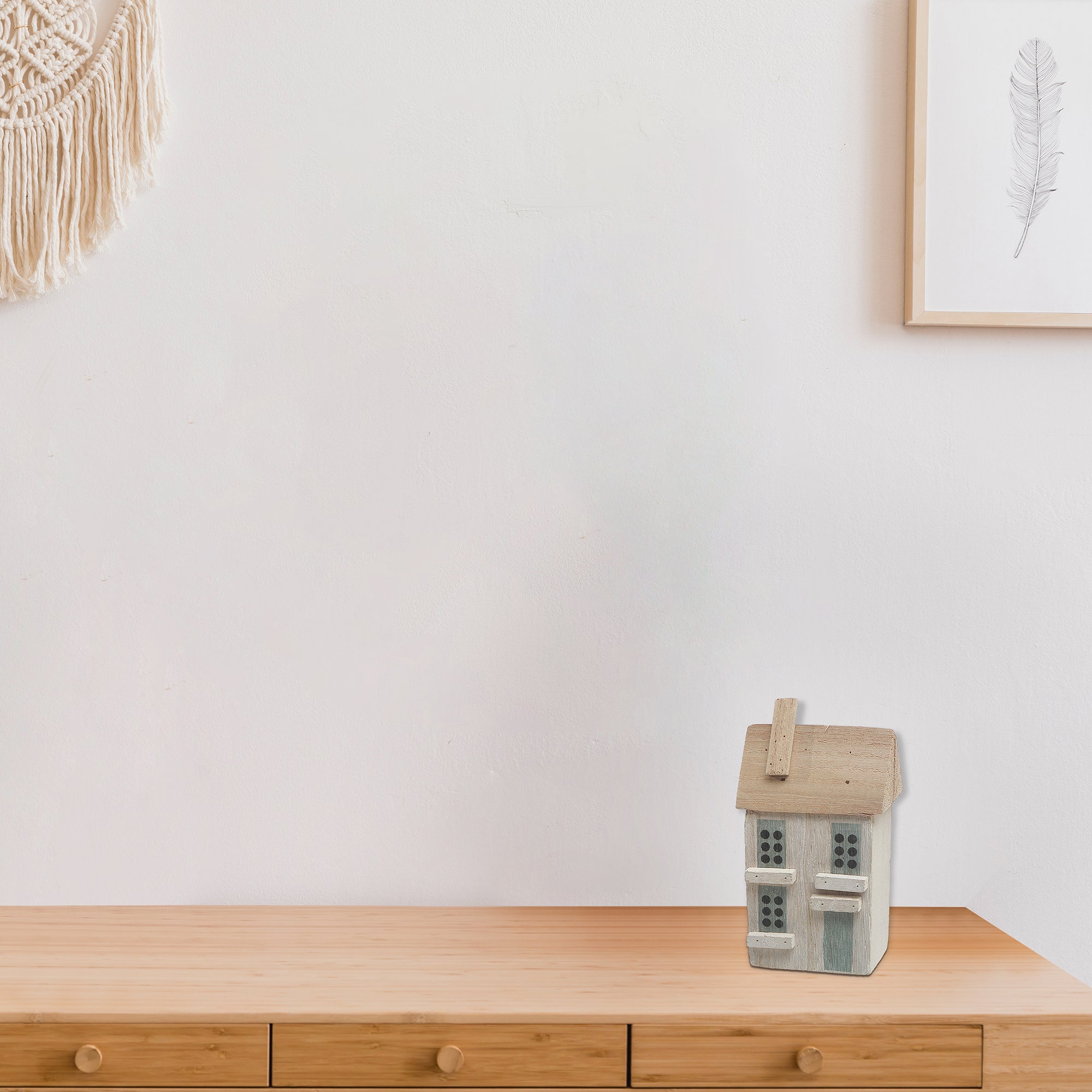 Wooden Single White House Decoration, Rustic Home Accent