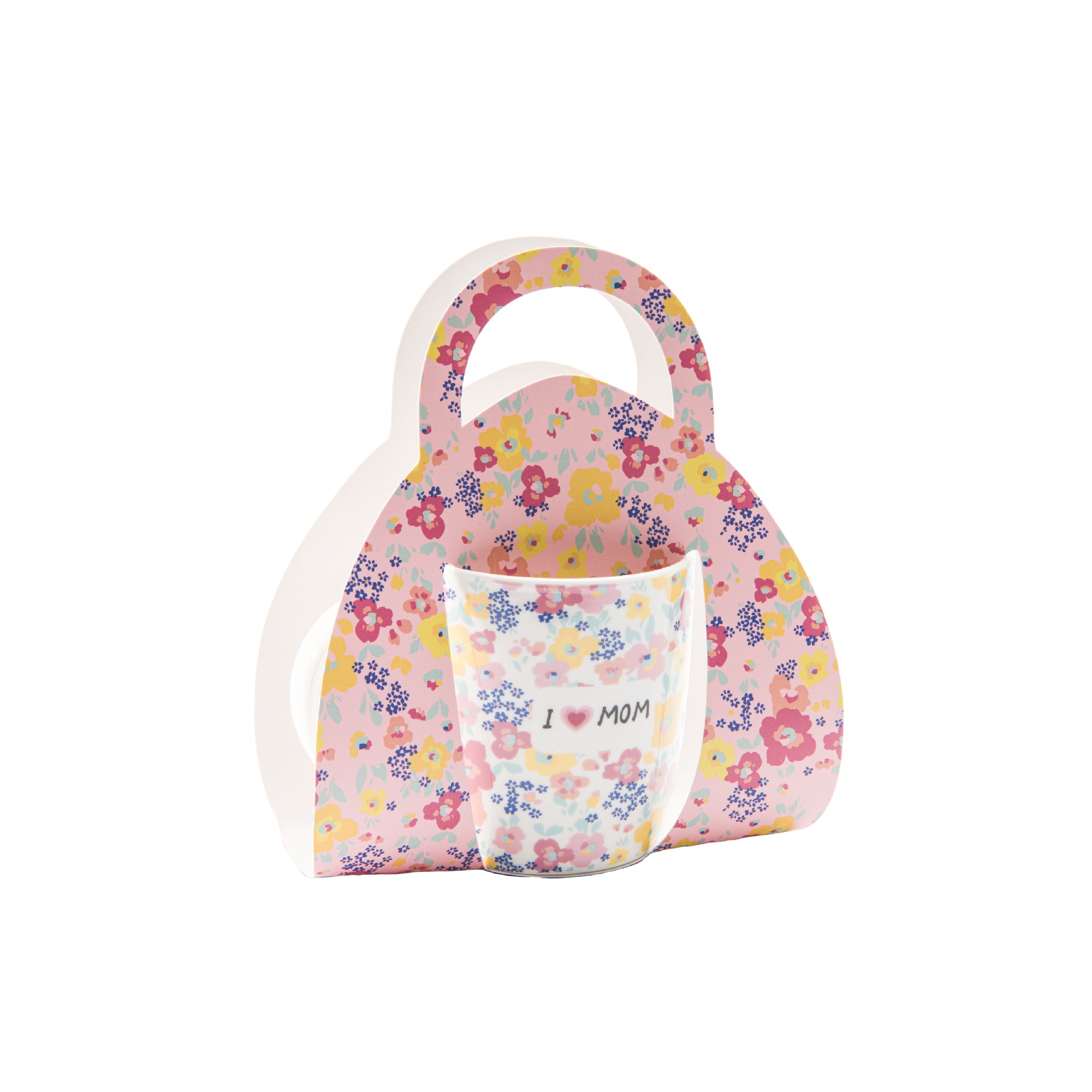 Floral Ceramic Mug Gift Set Featuring “I Love Mom” Message - Set of 2
