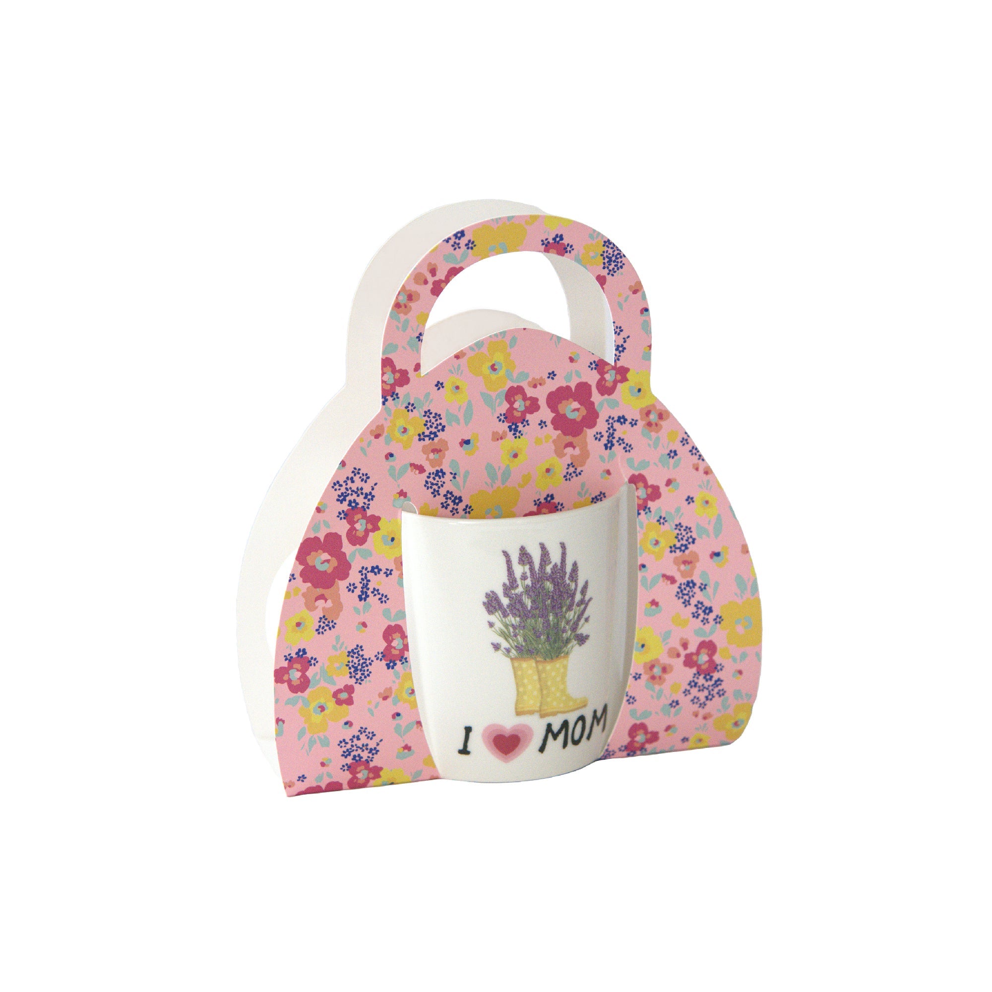 “I Love Mom” Ceramic Mug Gift Set with Lavender Boots Design - Set of 2