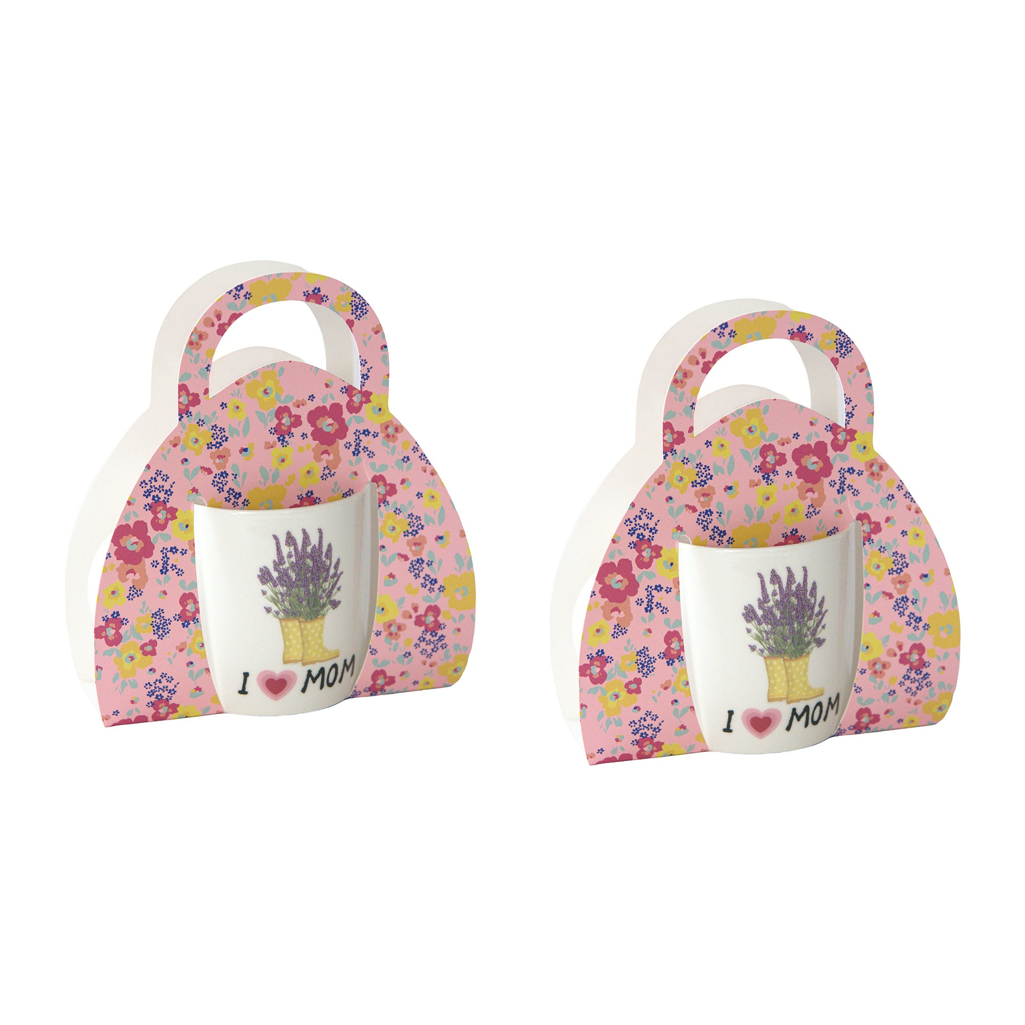“I Love Mom” Ceramic Mug Gift Set with Lavender Boots Design - Set of 2