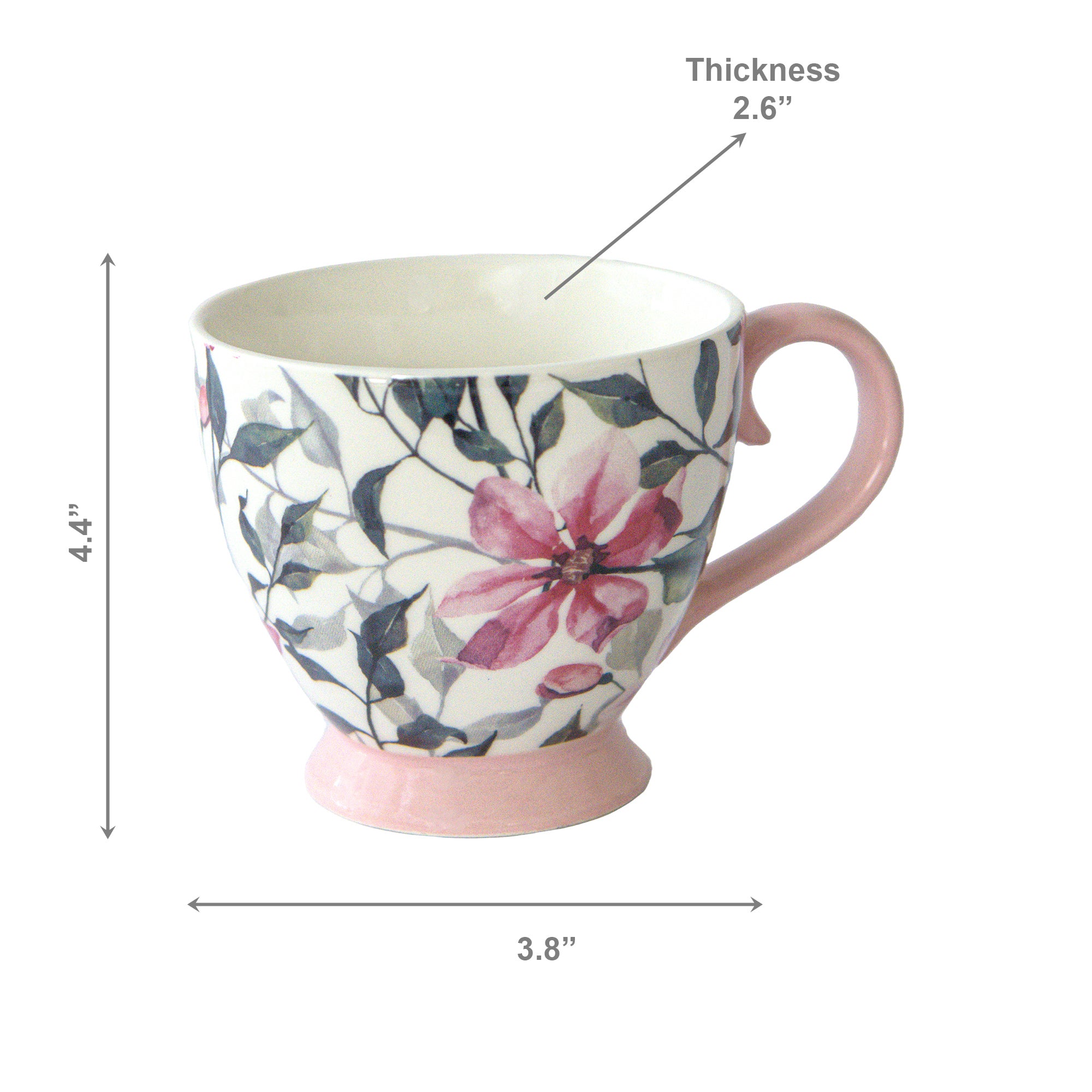 Pink Ceramic Footed Mug with Floral Design - Set of 2