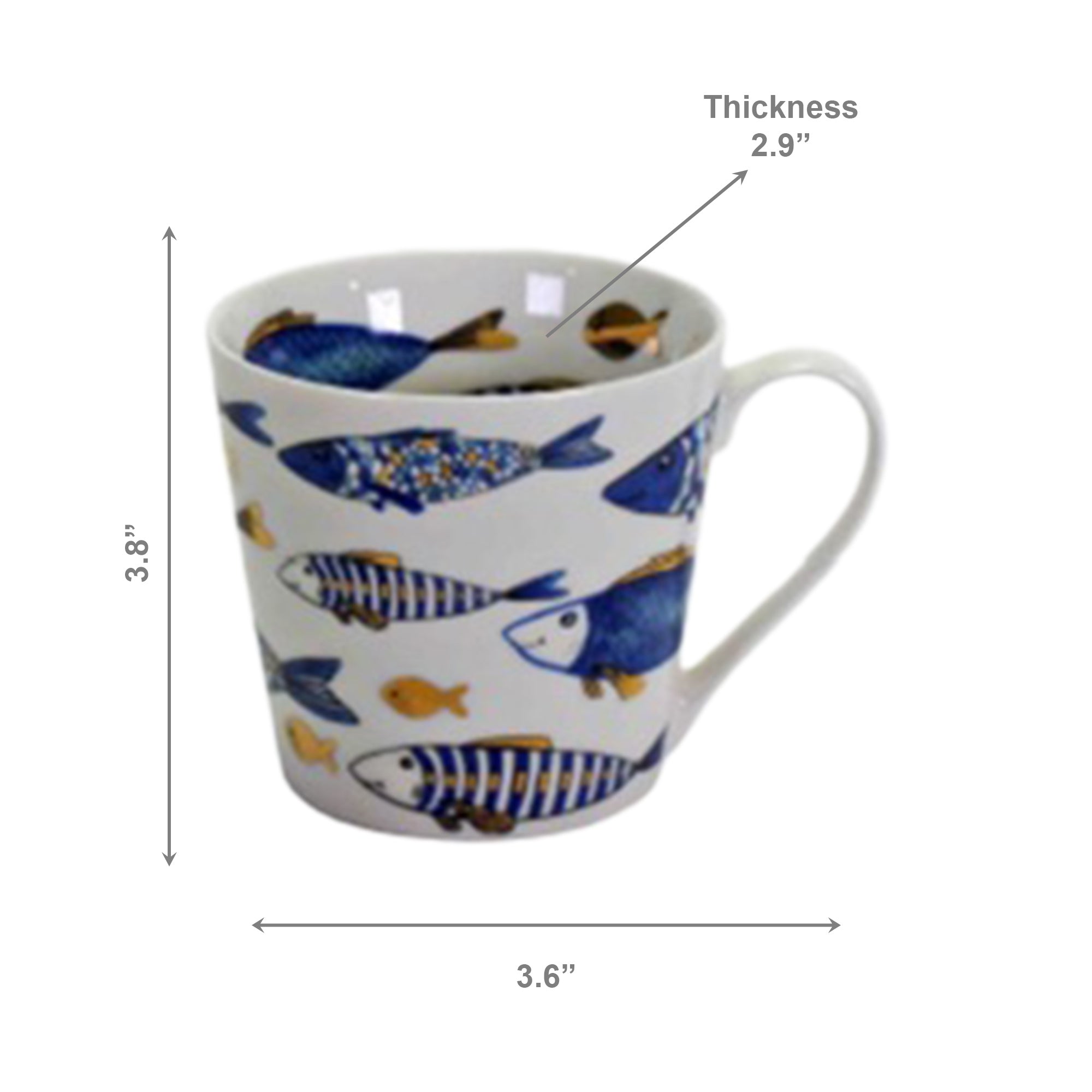Ceramic Mug with Elegant Gold Fish Decal Accent - Set of 2