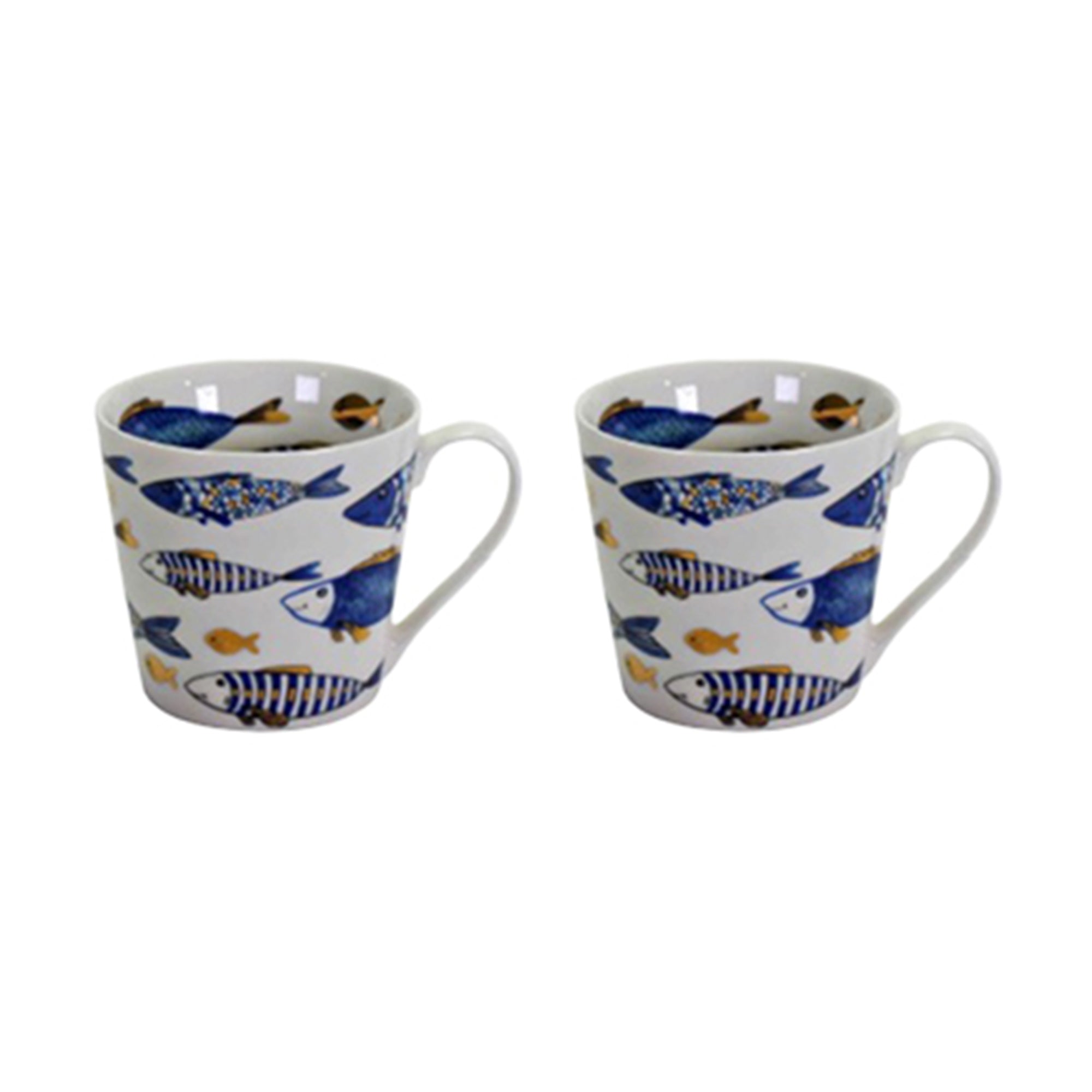 Ceramic Mug with Elegant Gold Fish Decal Accent - Set of 2
