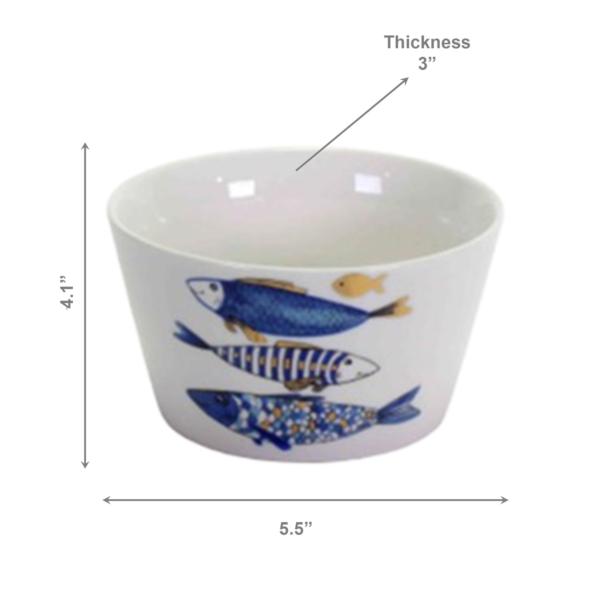 Ceramic Bowl Featuring Gold Fish Decal for Tabletop Use - Set of 2