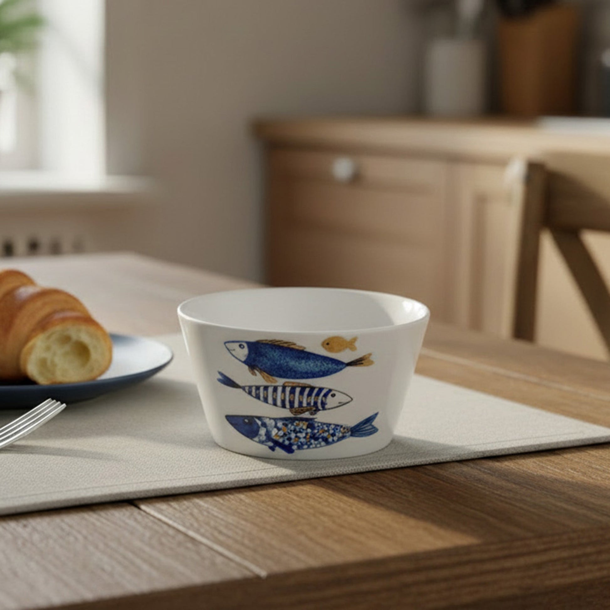 Ceramic Bowl Featuring Gold Fish Decal for Tabletop Use - Set of 2