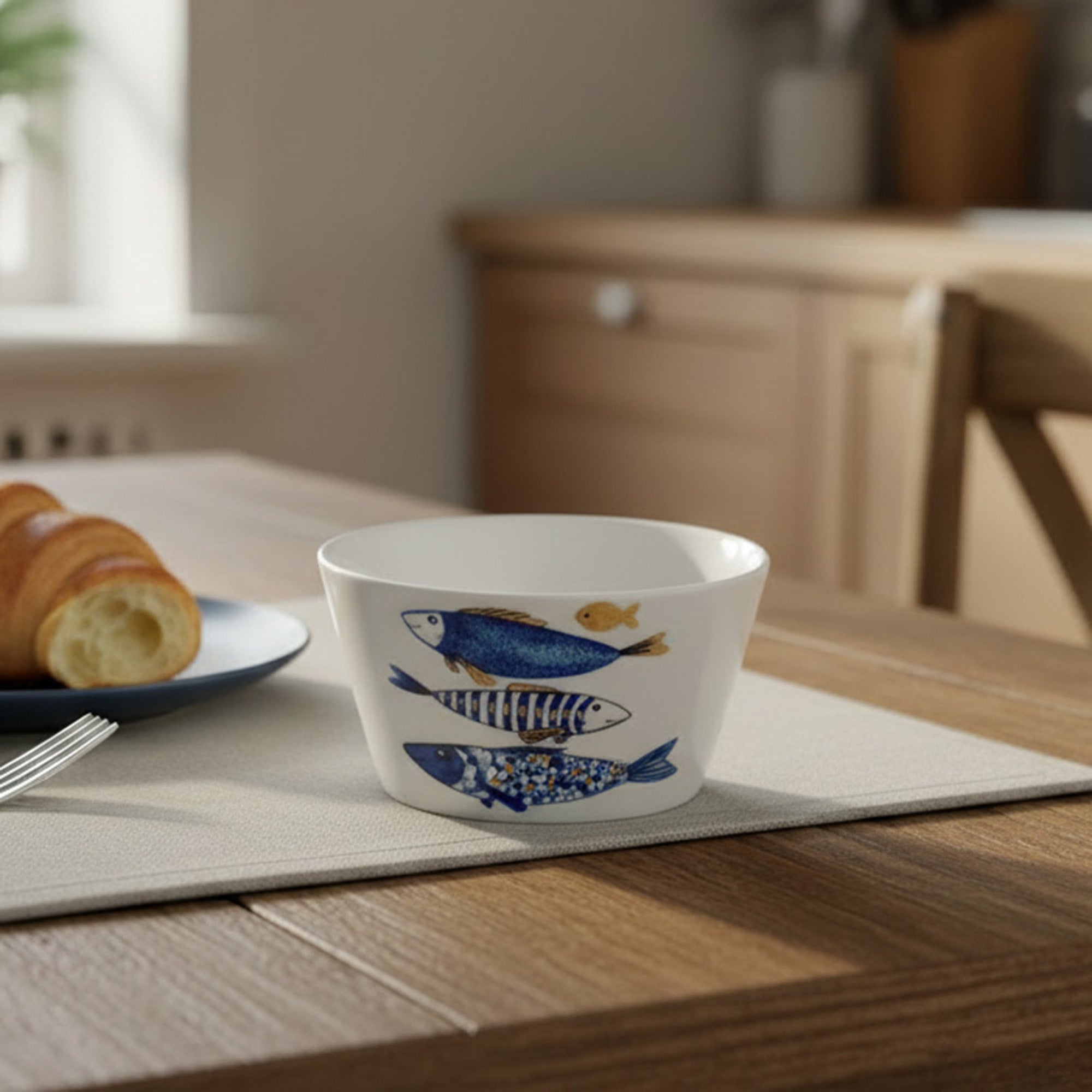 Ceramic Bowl Featuring Gold Fish Decal for Tabletop Use - Set of 2