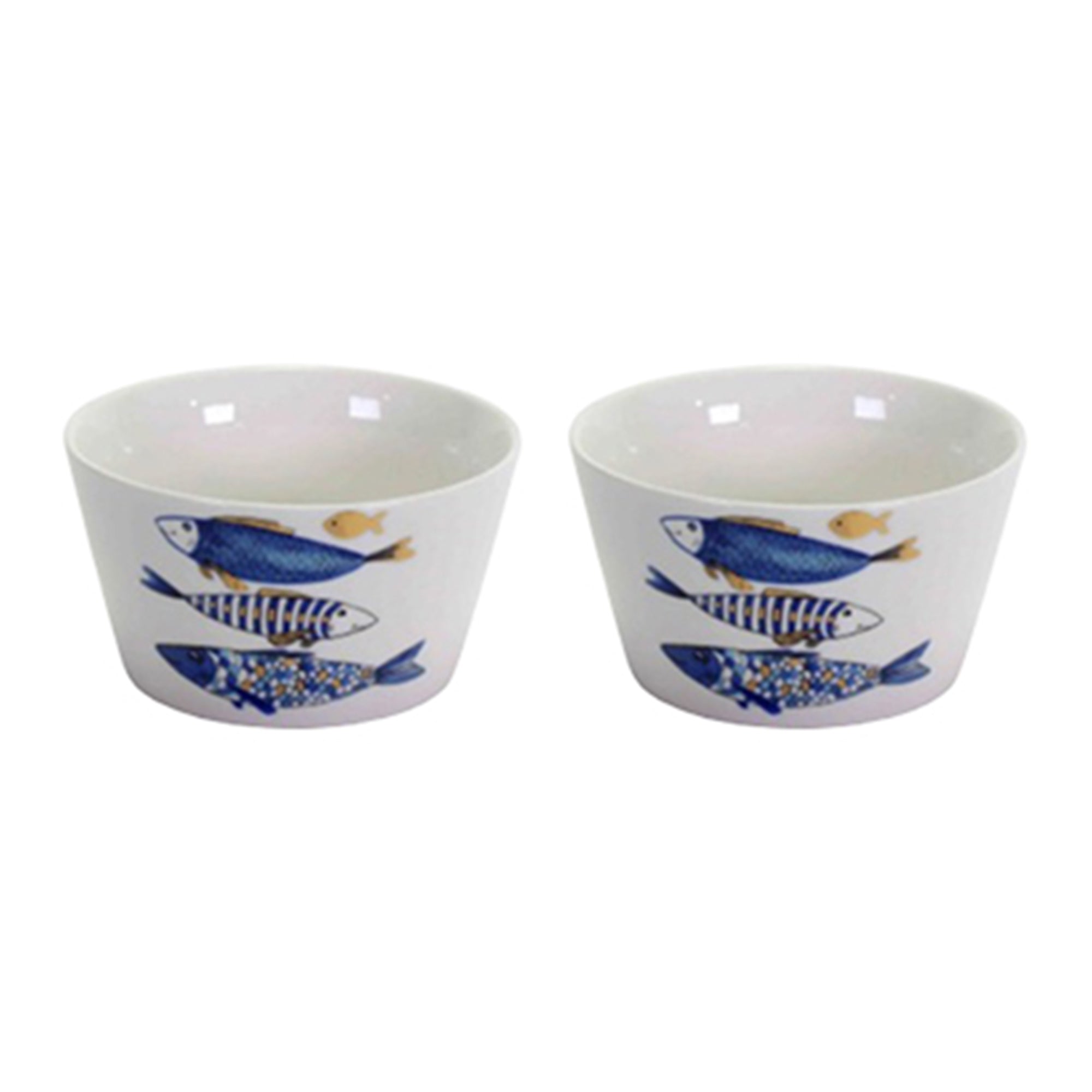 Ceramic Bowl Featuring Gold Fish Decal for Tabletop Use - Set of 2