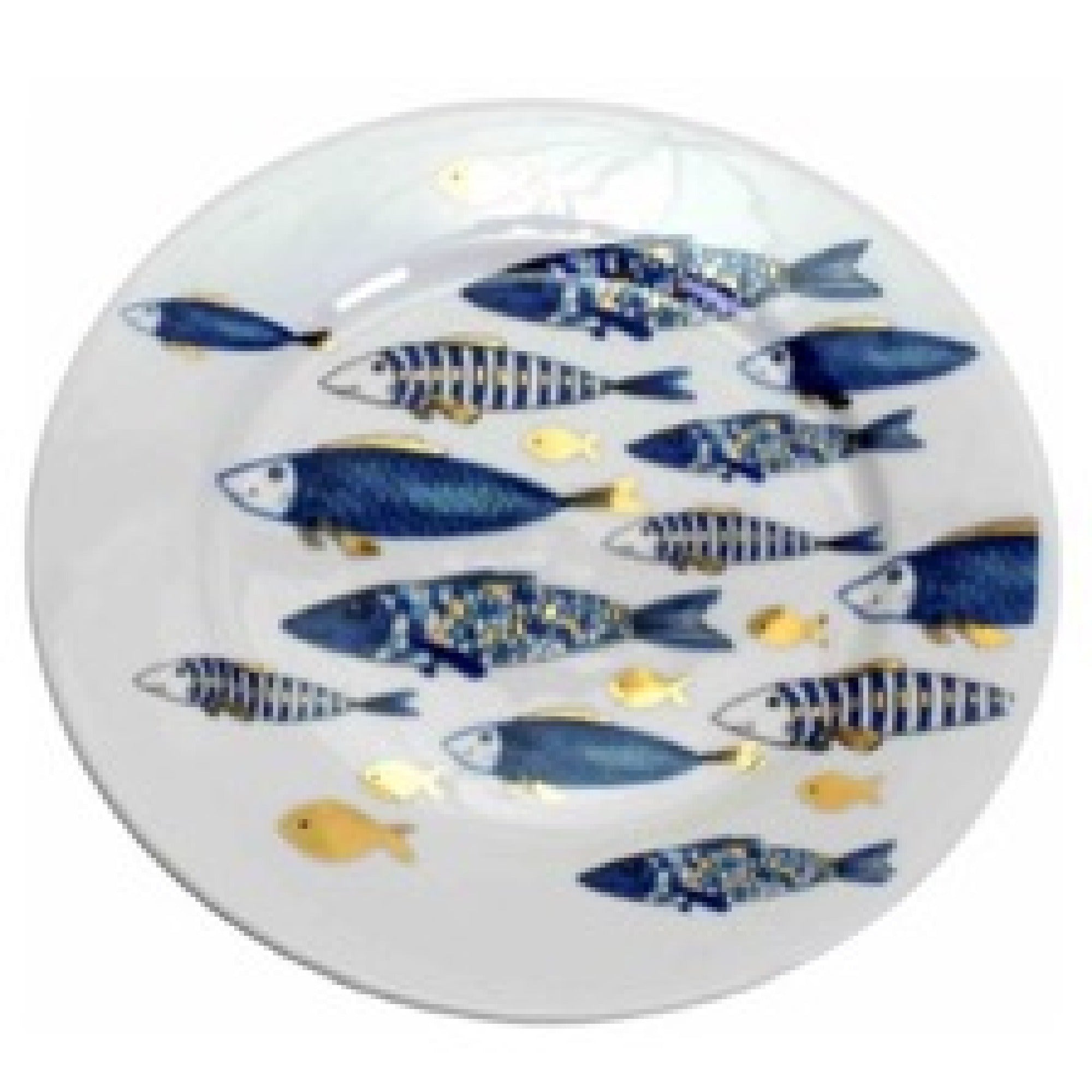 Ceramic Plate Decorated with Gold Fish Decal Design - Set of 2