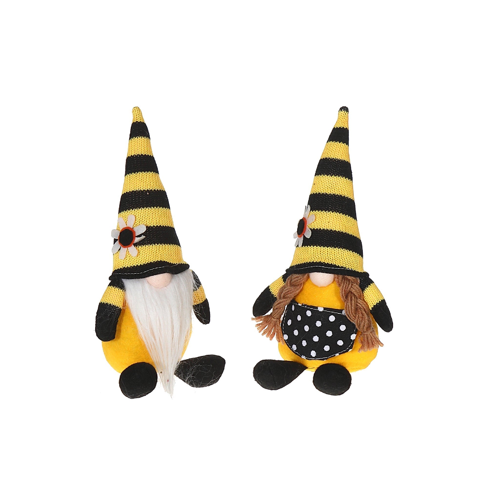 Honey Bee Gnome Plush Assorted Set Of 2, Decorative Stuffed Figurines, Home Accent