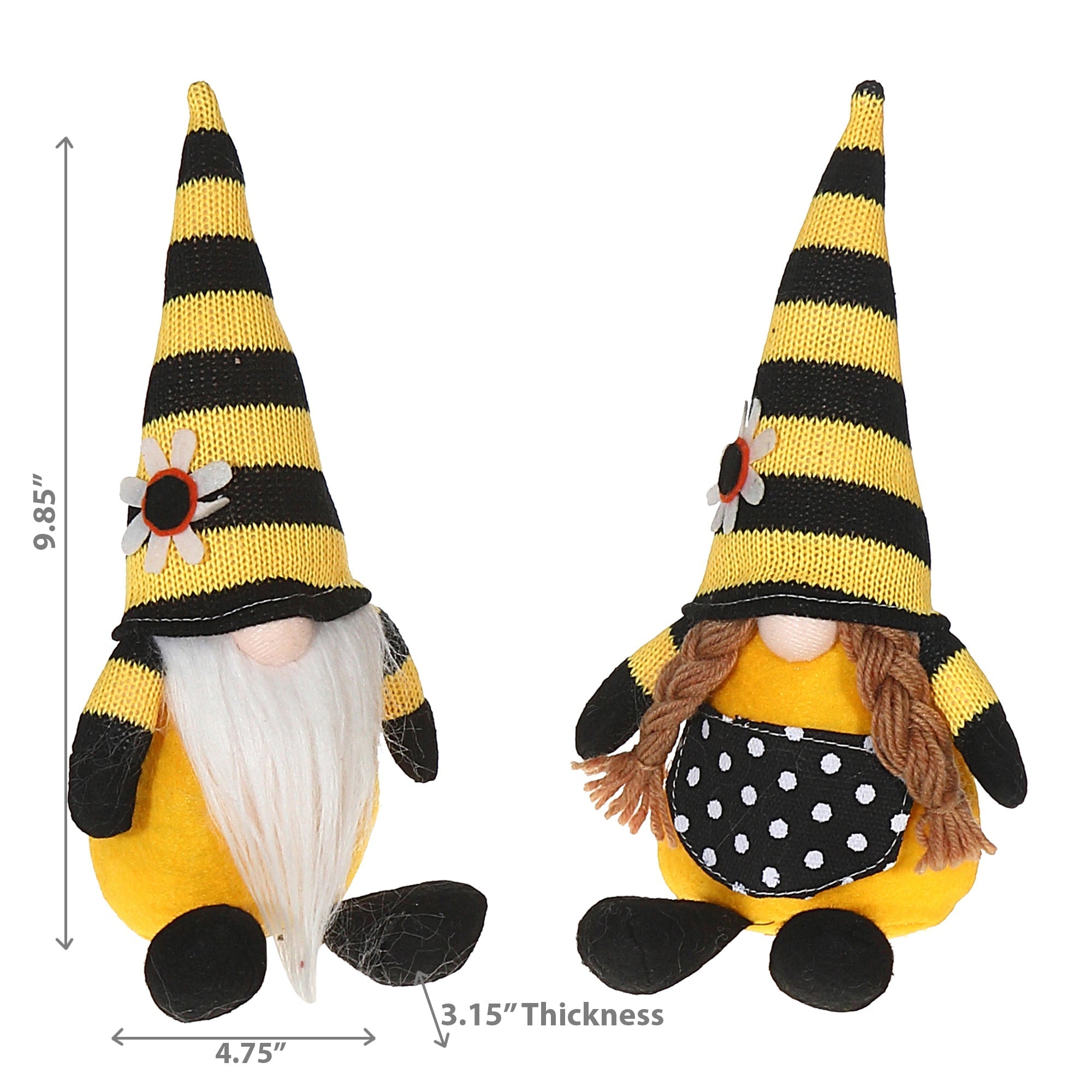 Honey Bee Gnome Plush Assorted Set Of 2, Decorative Stuffed Figurines, Home Accent