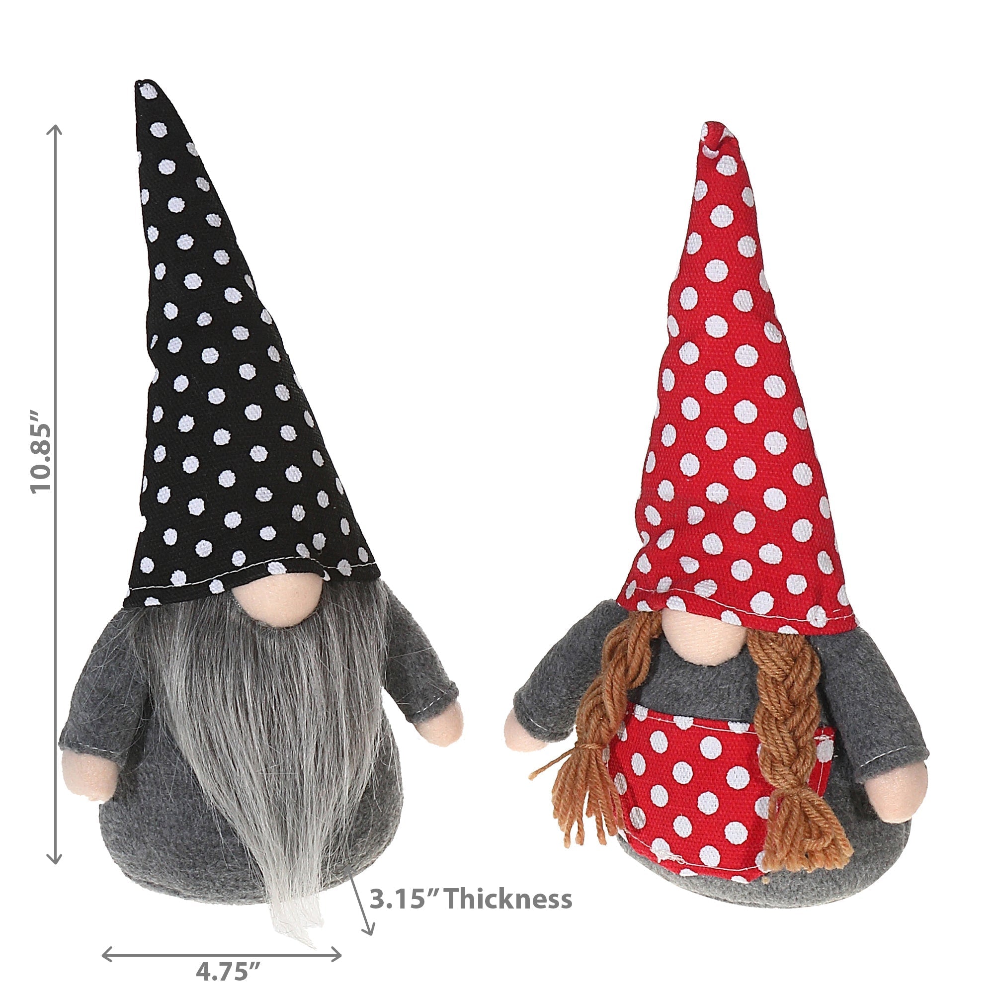 Polka Dot Gnome Plush Assorted Set Of 2, Decorative Stuffed Figurines, Home Accent