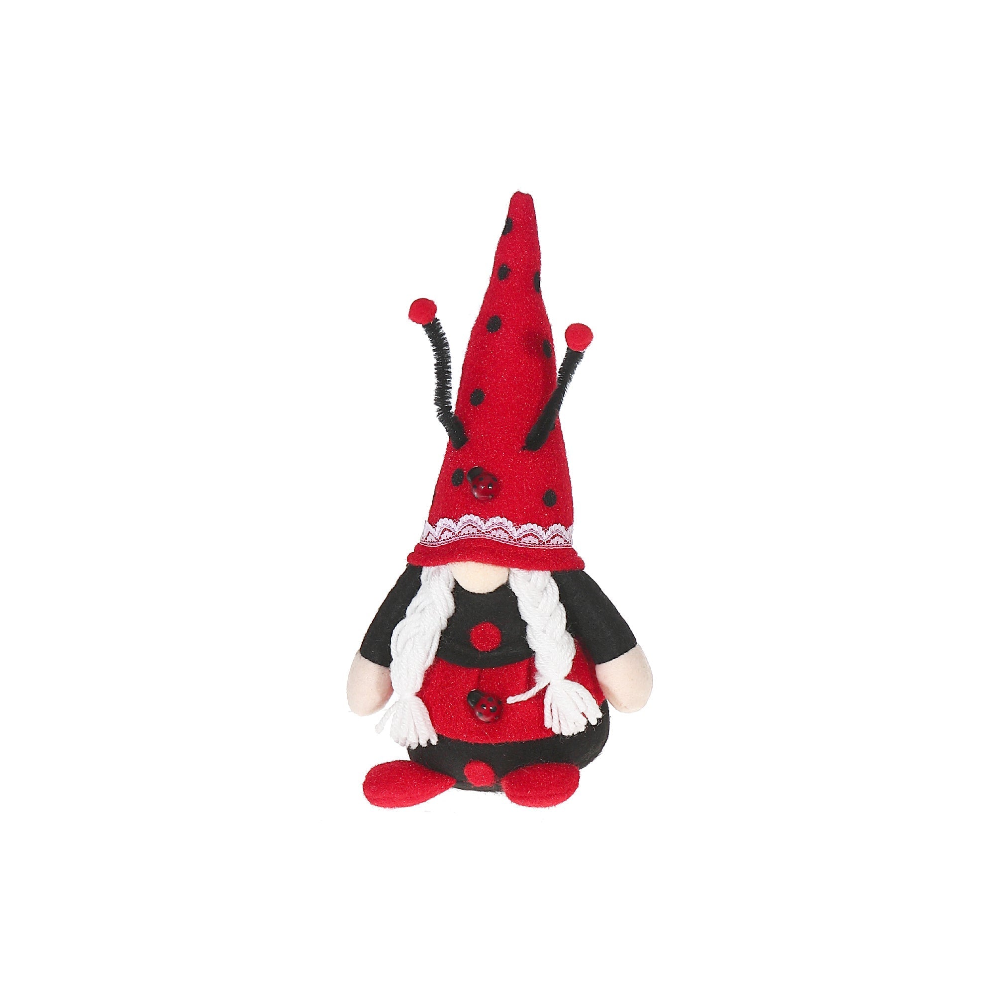 Ladybug Gnome Plush, Decorative Stuffed Figurine, Garden or Home Accent