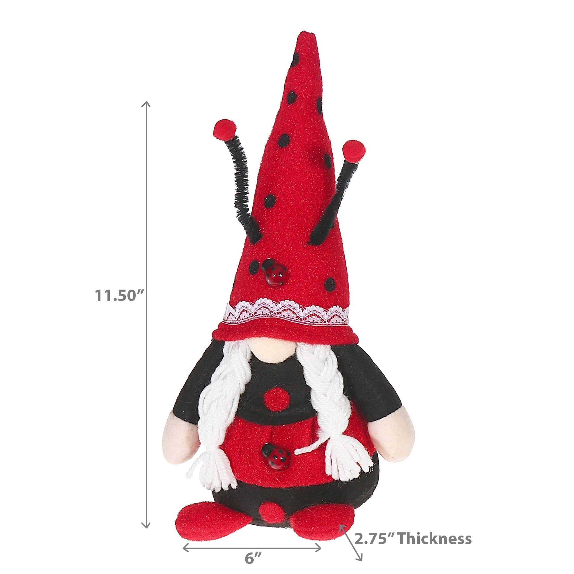 Ladybug Gnome Plush, Decorative Stuffed Figurine, Garden or Home Accent