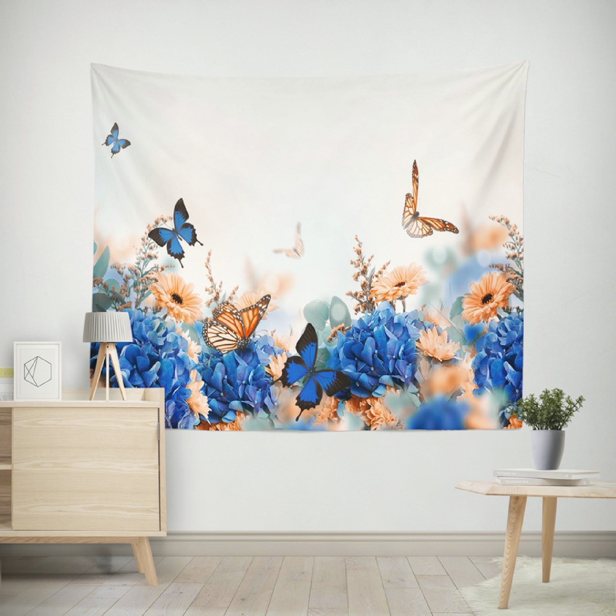 Polyester Backdrop Blue Floral 59x79 Inch, Photography Backdrop, Event Decor