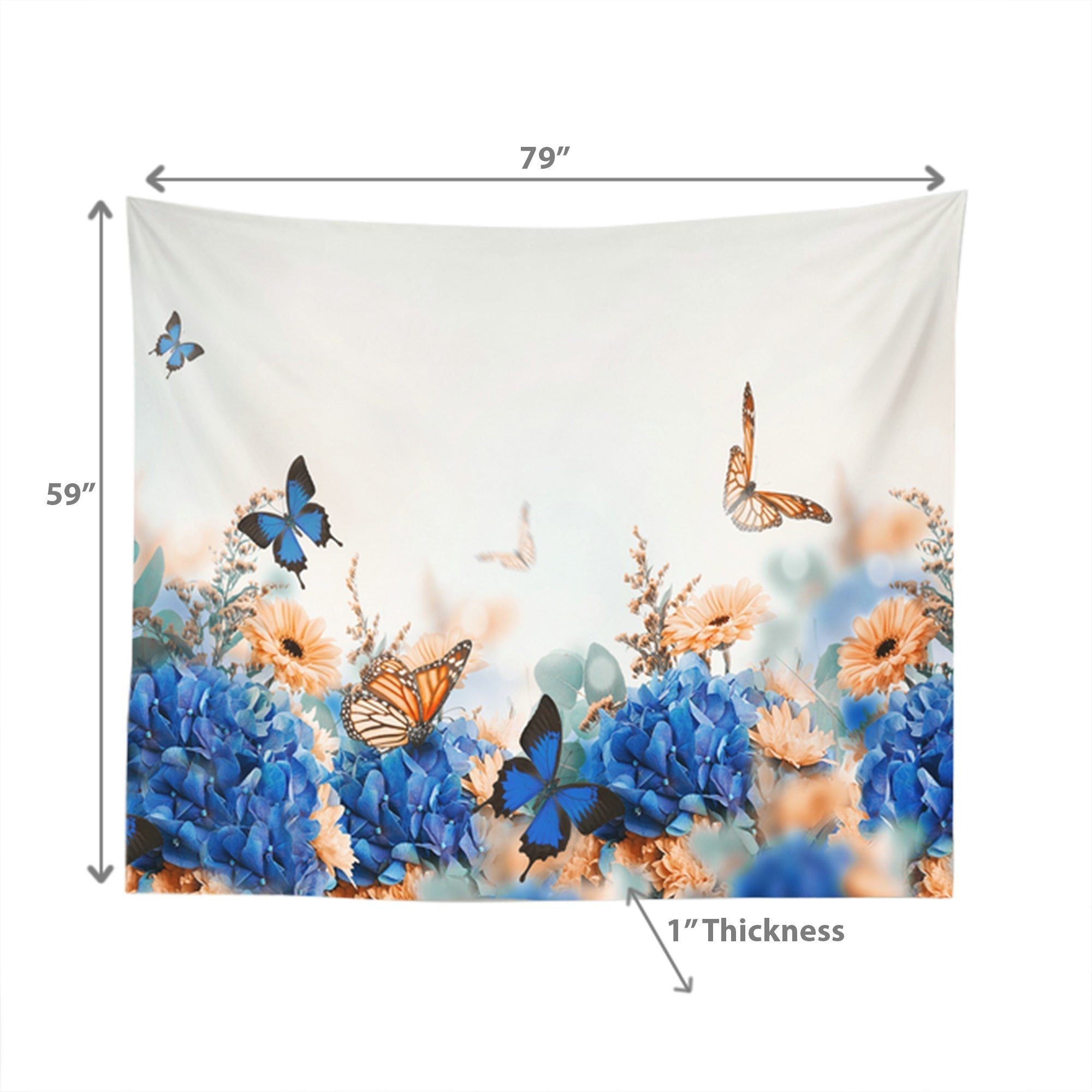 Polyester Backdrop Blue Floral 59x79 Inch, Photography Backdrop, Event Decor