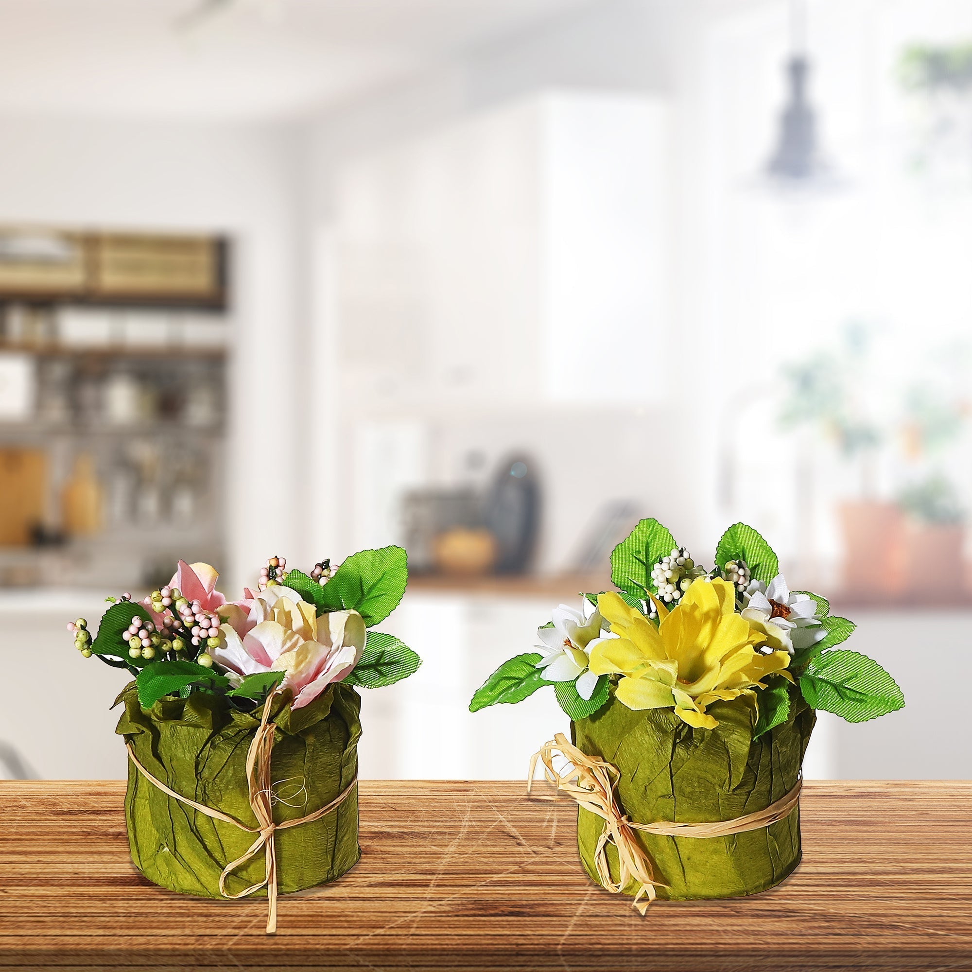 Artificial Floral In Paper Pot Assorted Decorative Indoor Plant