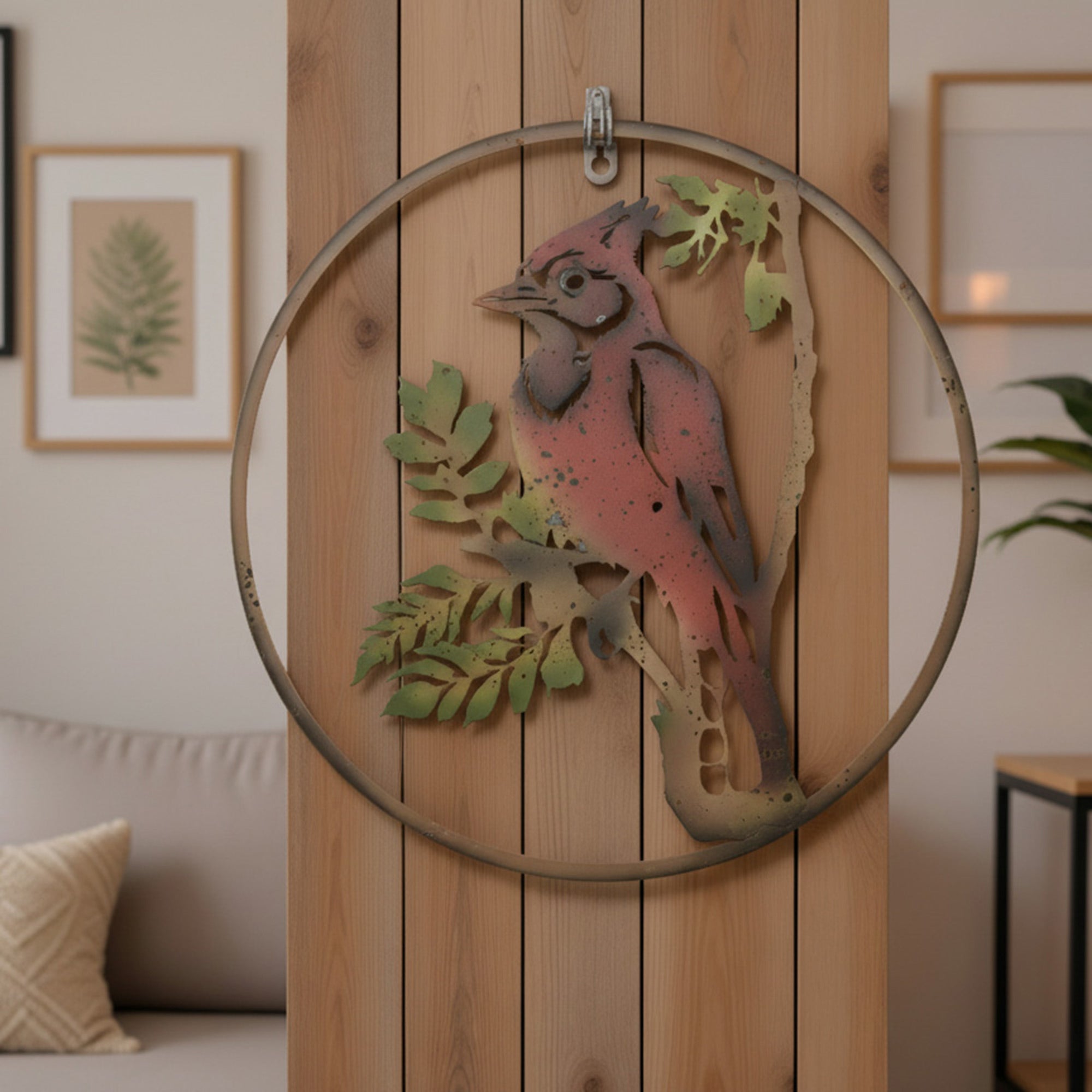 Metal Cardinal Cutout Hanging Décor for Wall or Porch