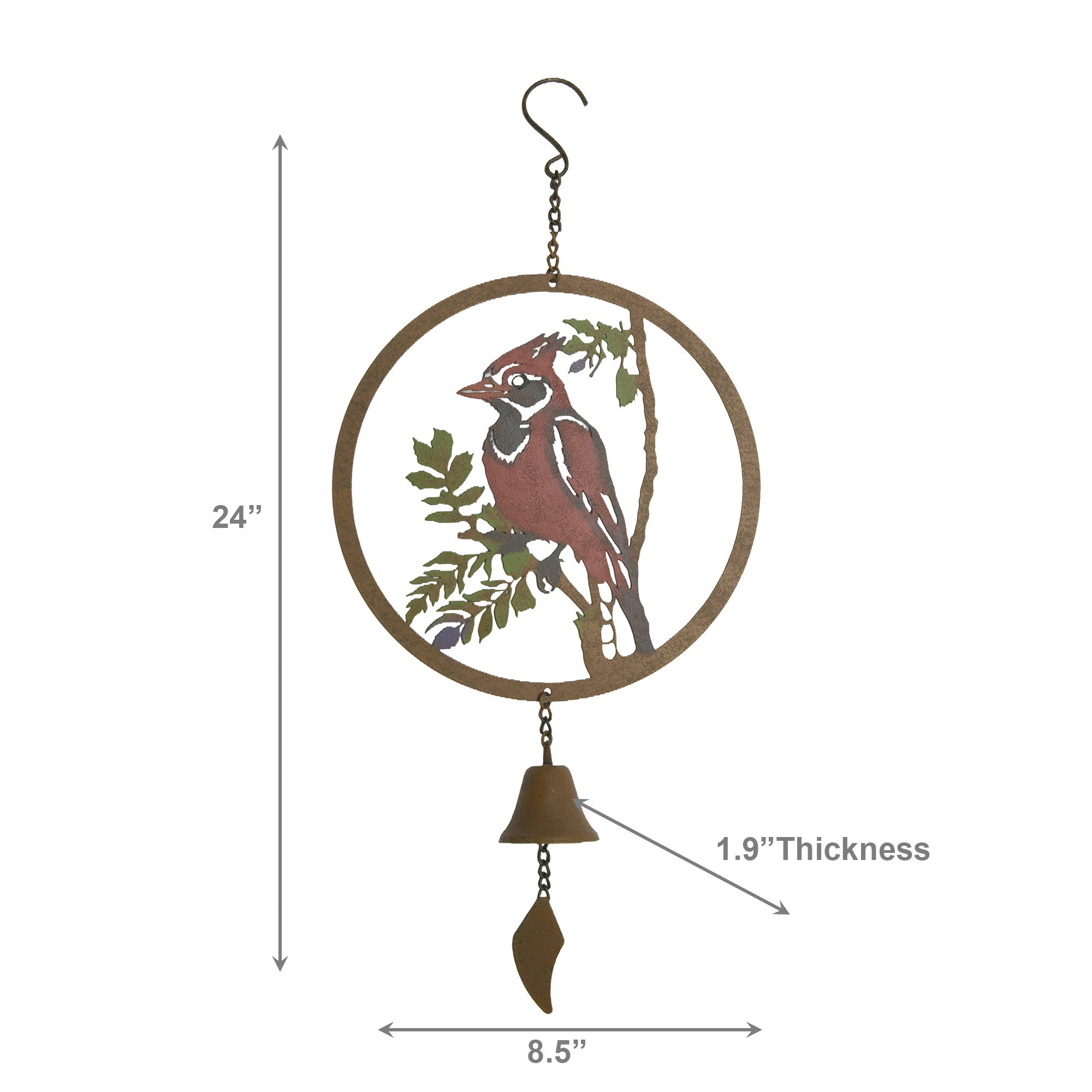 Metal Wind Bell Featuring Cardinal Bird Design