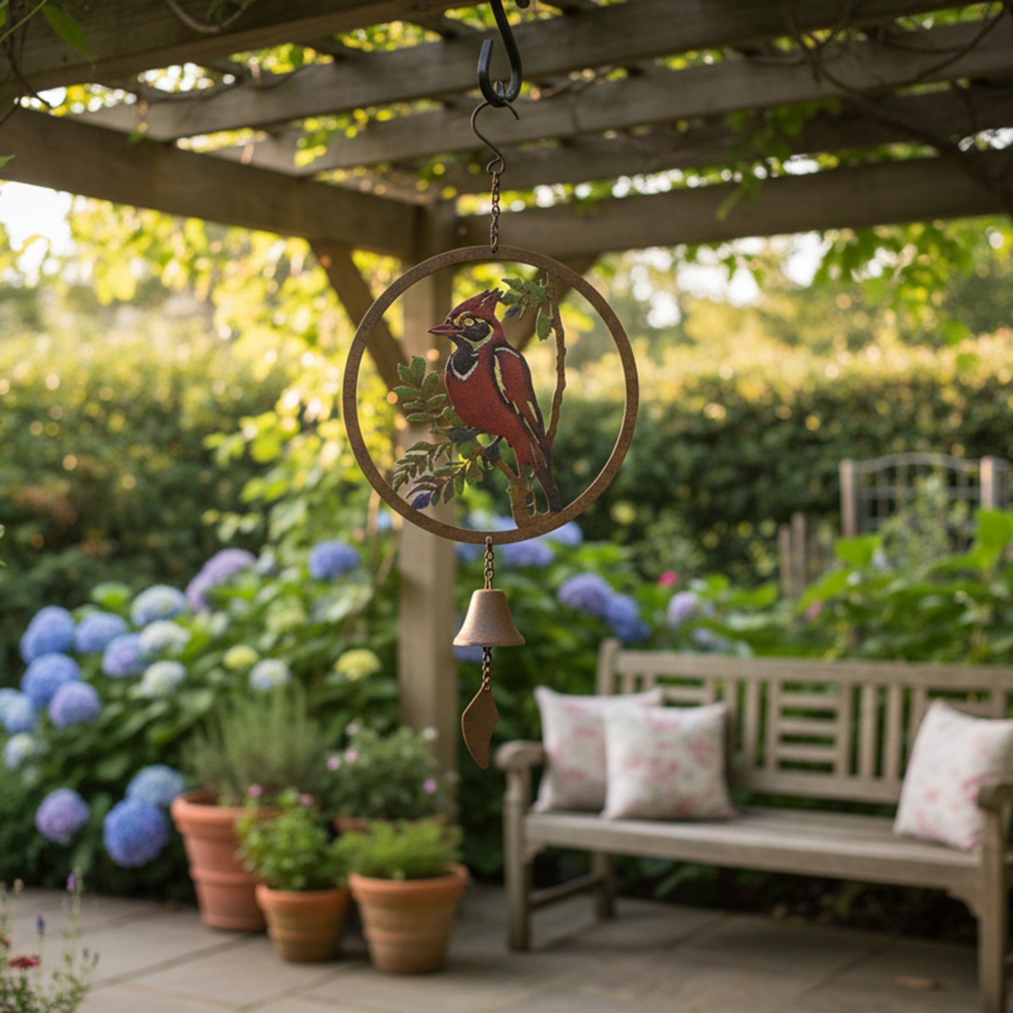 Metal Wind Bell Featuring Cardinal Bird Design