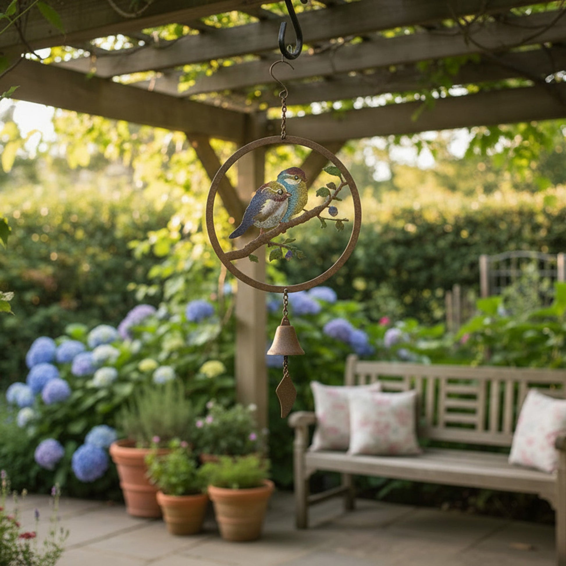 Metal Wind Bell with Bird Motif for Garden or Patio
