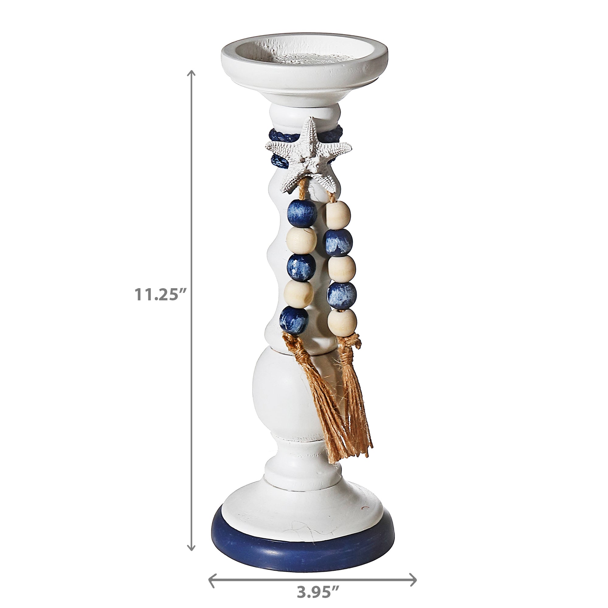 Pillar Candle Holder With Beaded Garland 11.25" Decorative Tabletop Candle Holder