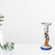 Pillar Candle Holder With Beaded Garland 9.25" Decorative Tabletop Candle Holder