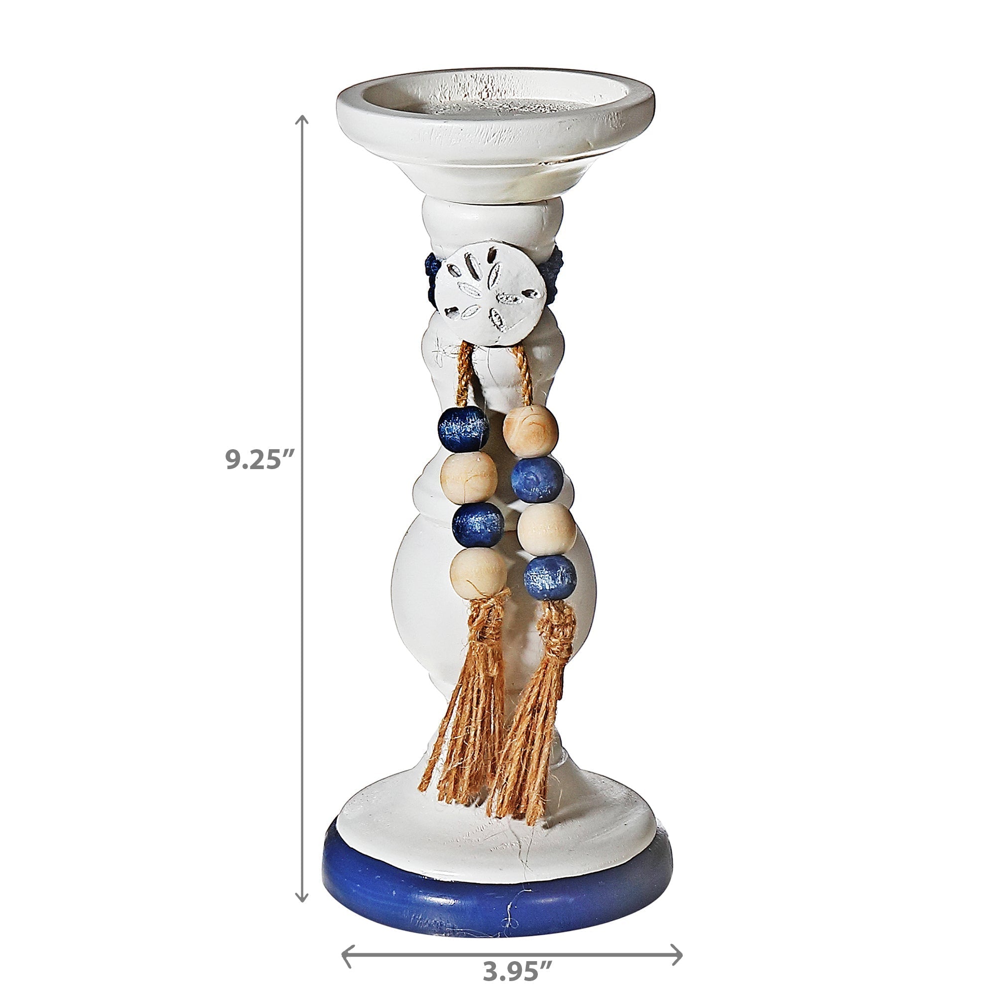Pillar Candle Holder With Beaded Garland 9.25" Decorative Tabletop Candle Holder
