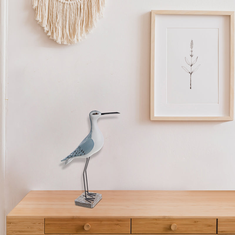 Wooden Seagull Metal Leg On Stand Decor