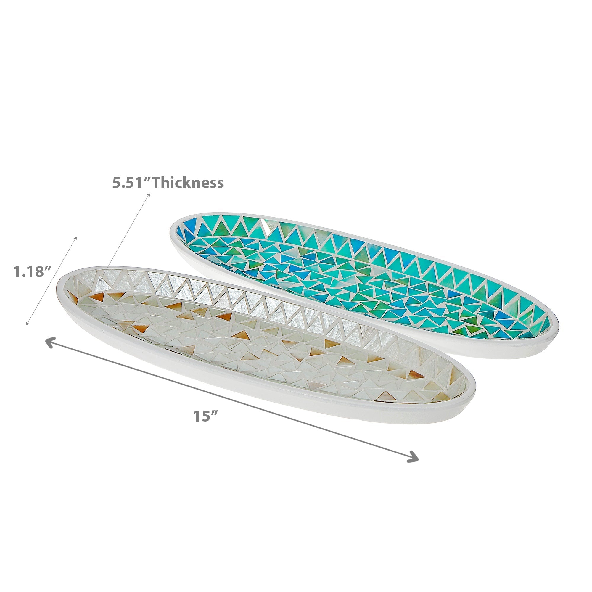 Green & Taupe Mosaic Decorative Oval Tray Assorted Set Of 2, Green And Taupe Mosaic Tray Set, Oval Serving Platter, Decorative Tabletop Accent, Home Entertaining Essential
