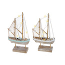 Blue & White Stripe Wooden Sailboat Led Decor (Asstd)