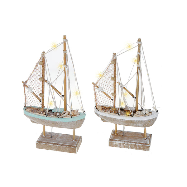 Blue & White Stripe Wooden Sailboat Led Decor (Asstd)
