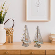Blue and White Striped LED Wooden Sailboat Decorative Accent Assorted, Nautical Coastal Home Decor, Table or Shelf Decoration