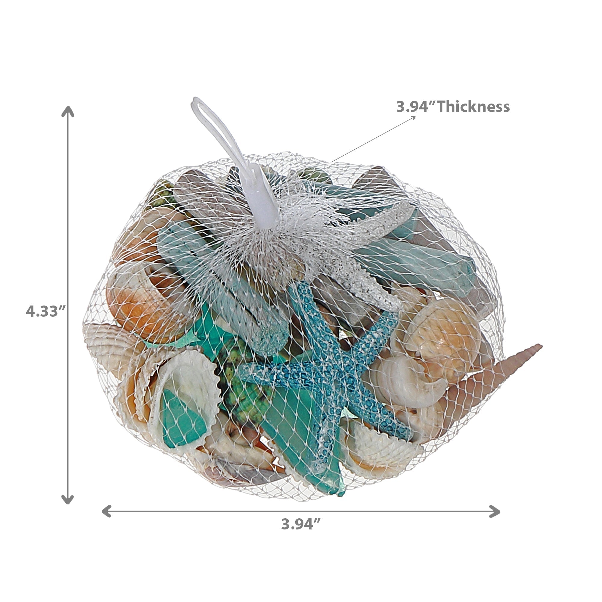 Seashells in Net Bag, Coastal Beach Decor Accent, Nautical Home Decoration