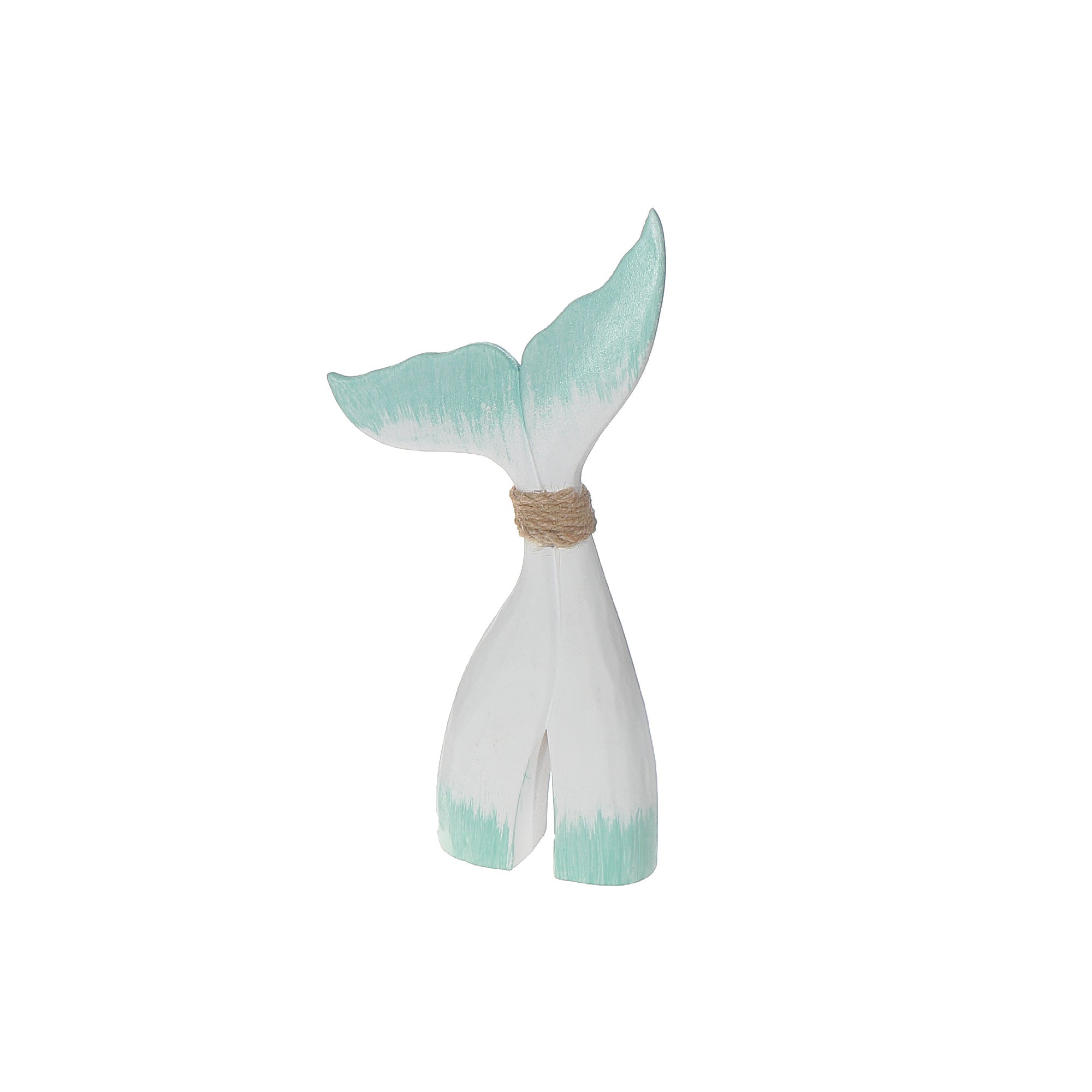 Large White and Turquoise Wooden Whale Tail Decorative Accent, Coastal Home Decor, Nautical Table or Wall Accent