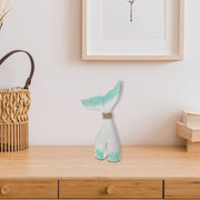 Medium White and Turquoise Wooden Whale Tail Decorative Accent, Coastal Home Decor, Nautical Table or Wall Accent