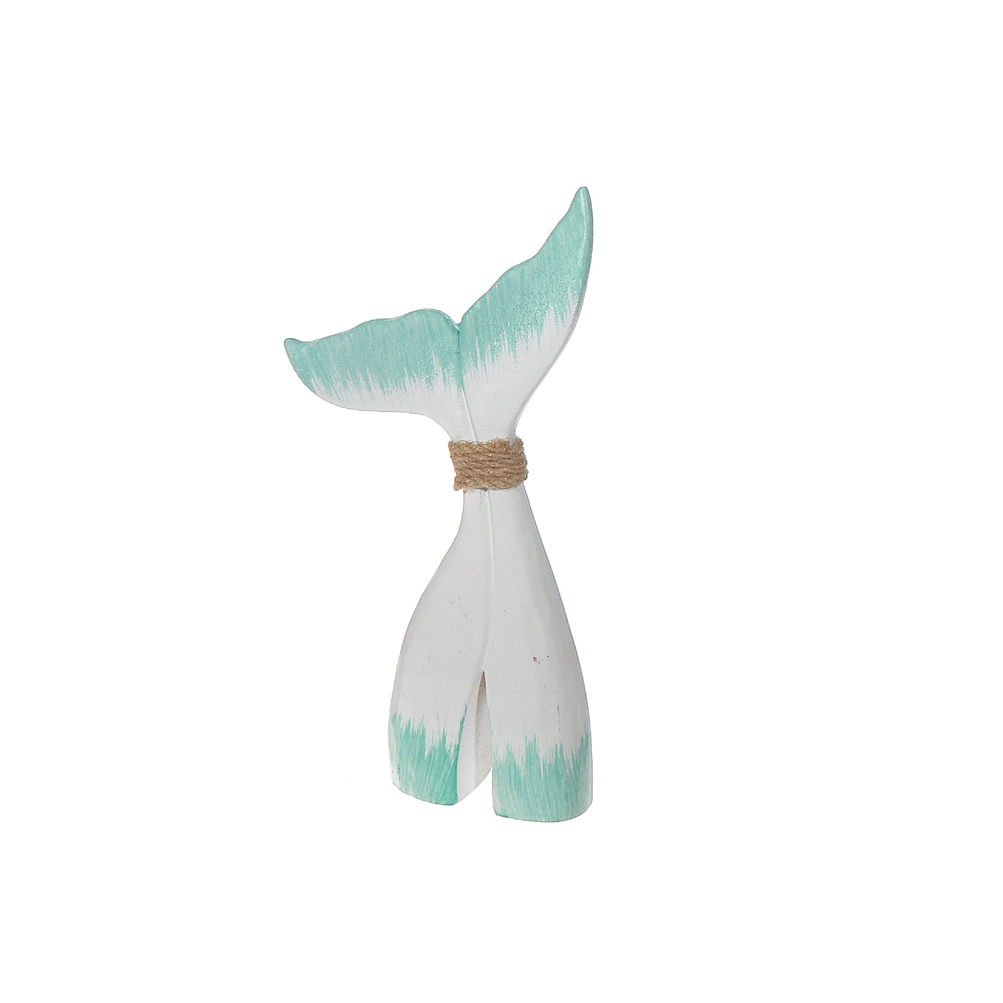 Medium White and Turquoise Wooden Whale Tail Decorative Accent, Coastal Home Decor, Nautical Table or Wall Accent