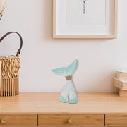 Small White and Turquoise Wooden Whale Tail Decorative Accent, Coastal Home Decor, Nautical Table or Wall Accent