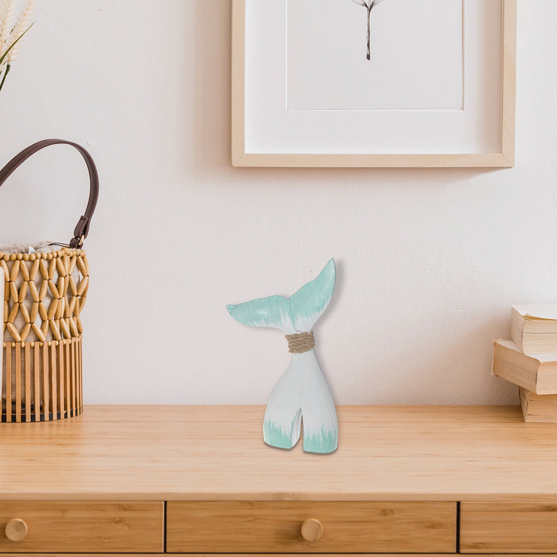 White & Turquoise Wooden Whale Tail Decor (Small)