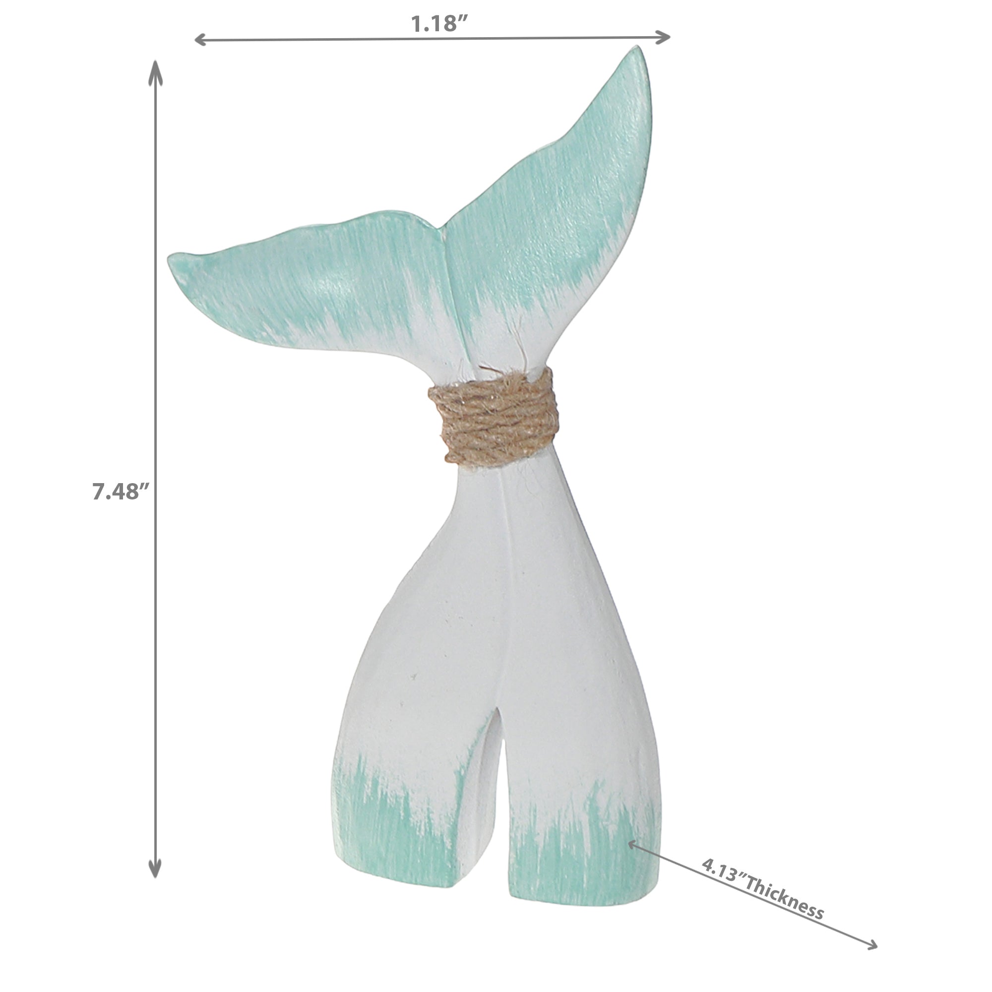 Small White and Turquoise Wooden Whale Tail Decorative Accent, Coastal Home Decor, Nautical Table or Wall Accent