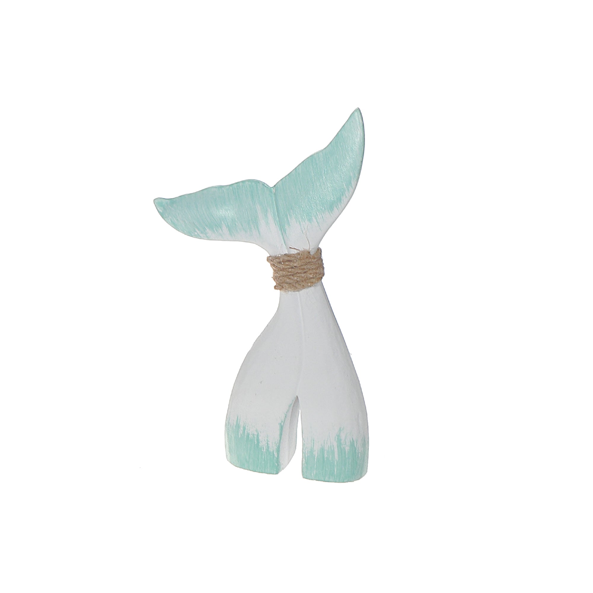 Small White and Turquoise Wooden Whale Tail Decorative Accent, Coastal Home Decor, Nautical Table or Wall Accent